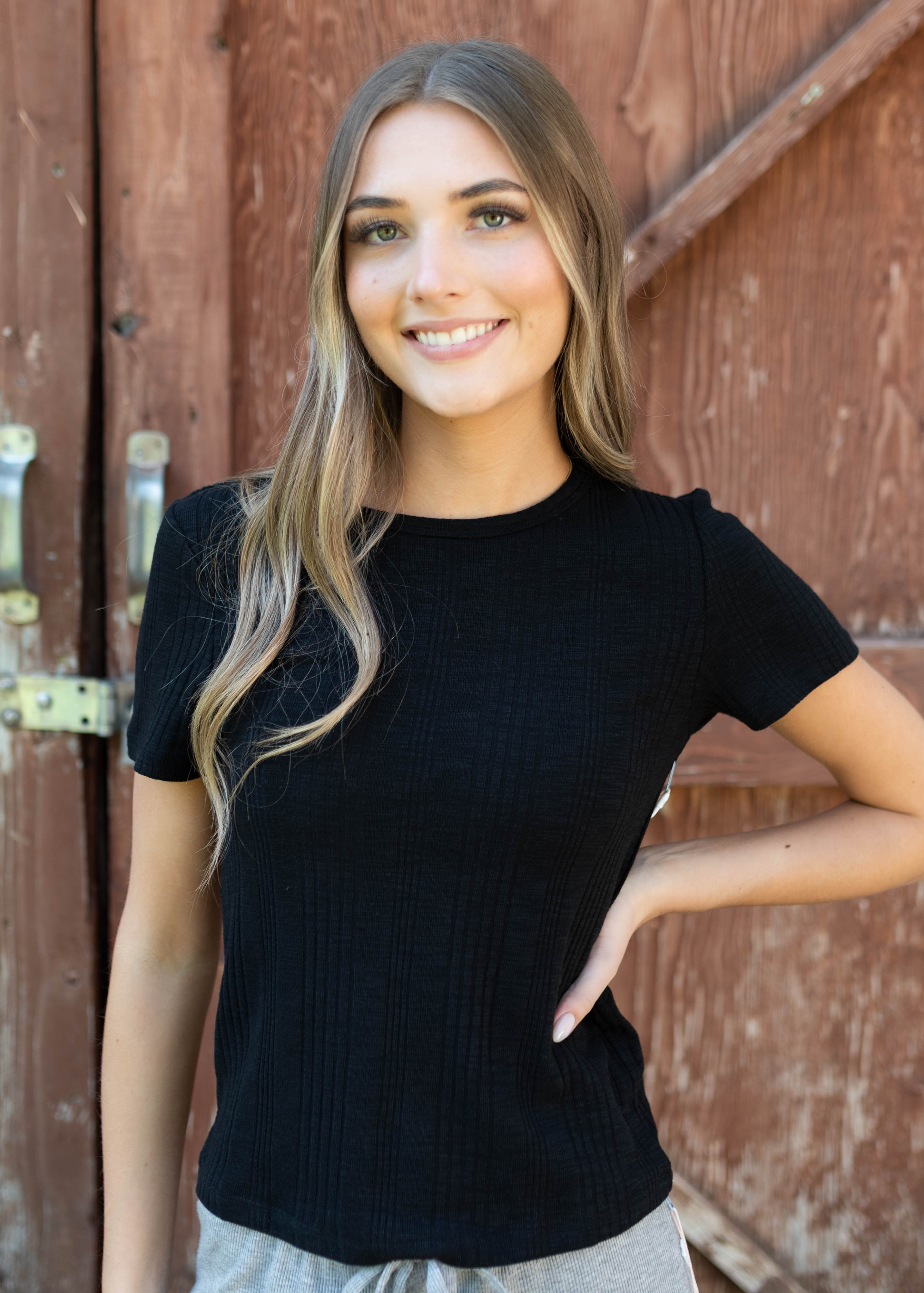 Anabella Black Ribbed Top