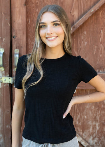 Anabella Black Ribbed Top