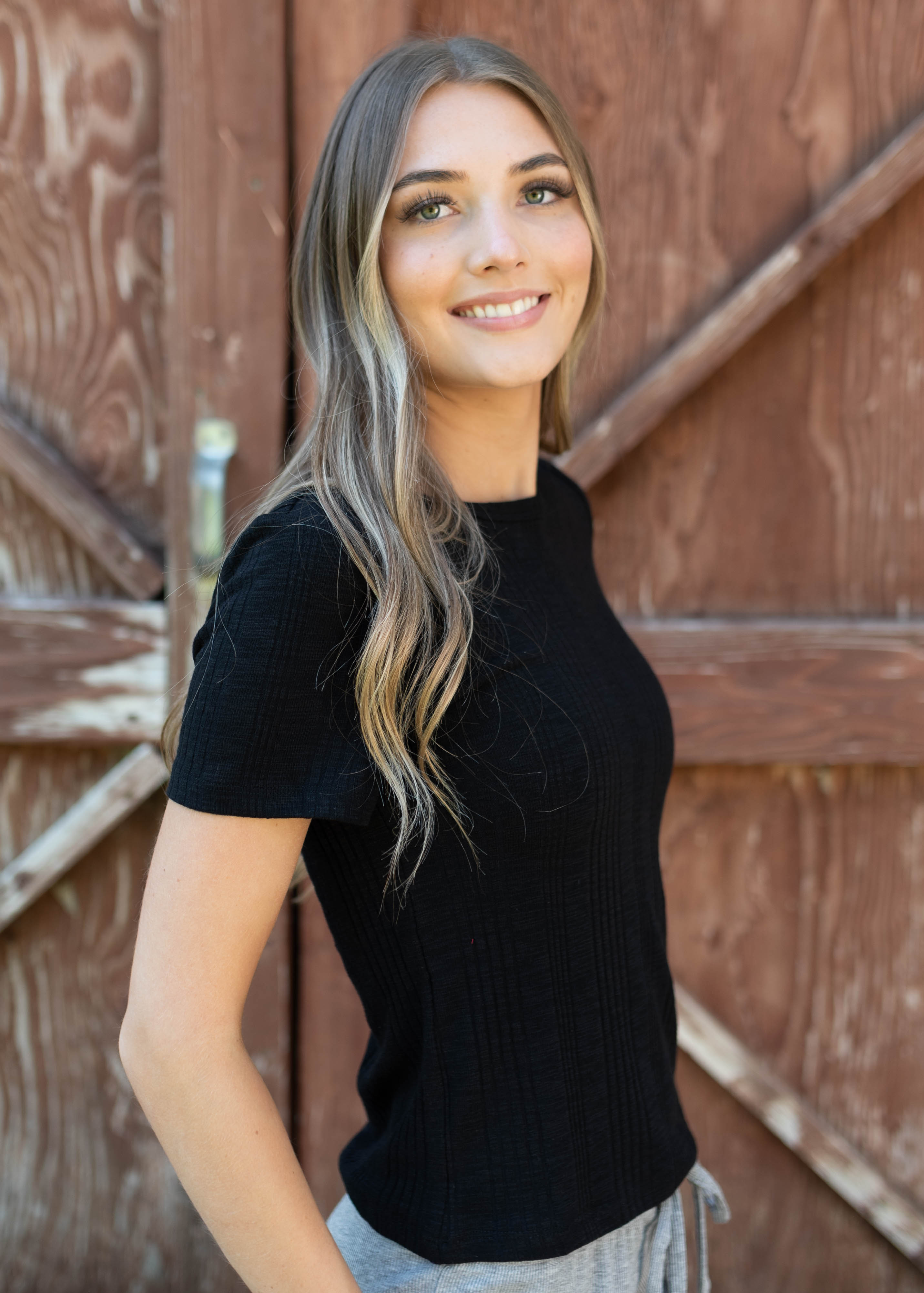 Anabella Black Ribbed Top