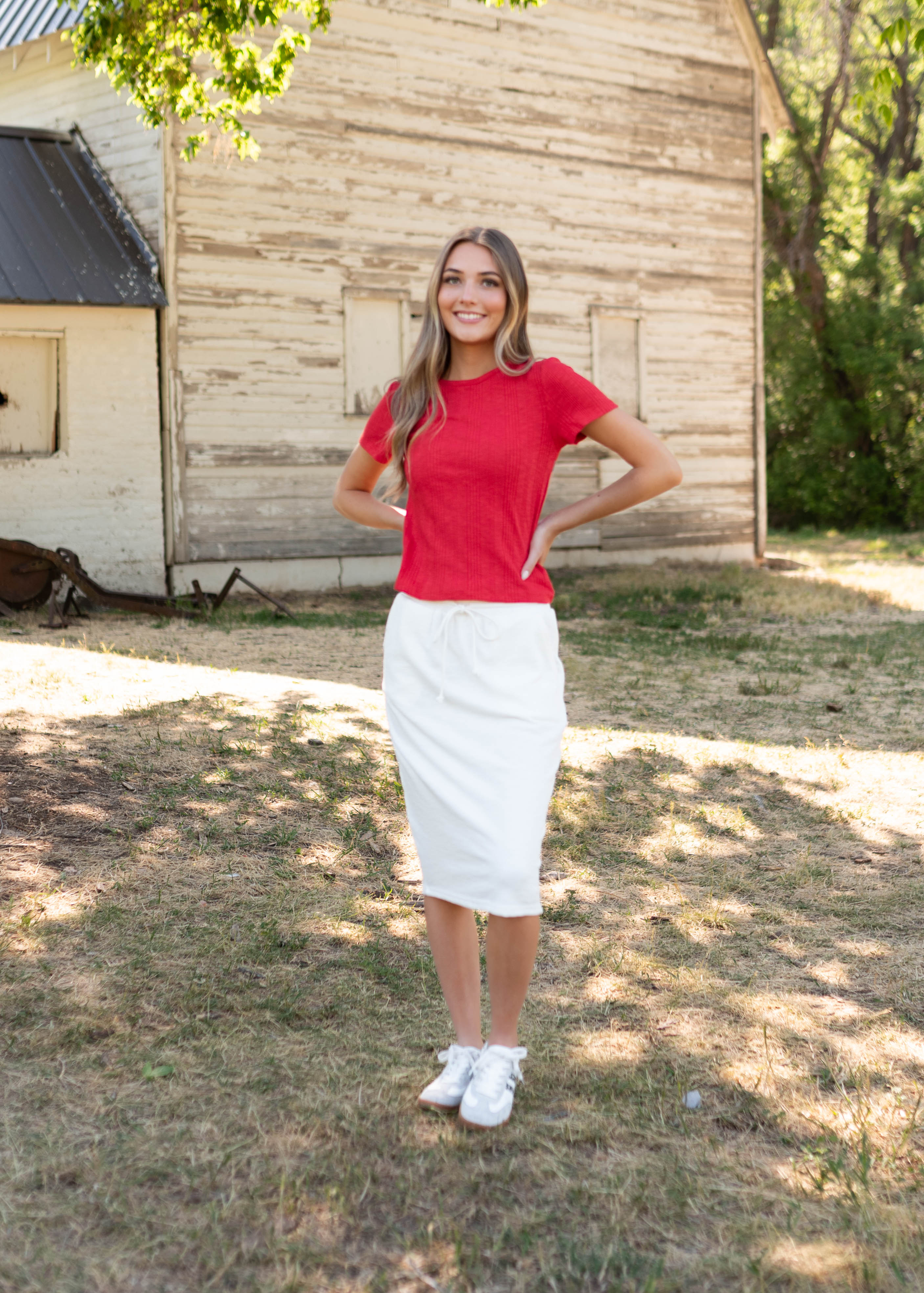 Anabella Red Ribbed Top