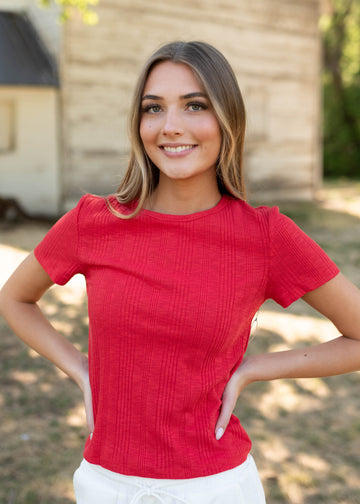 Anabella Red Ribbed Top