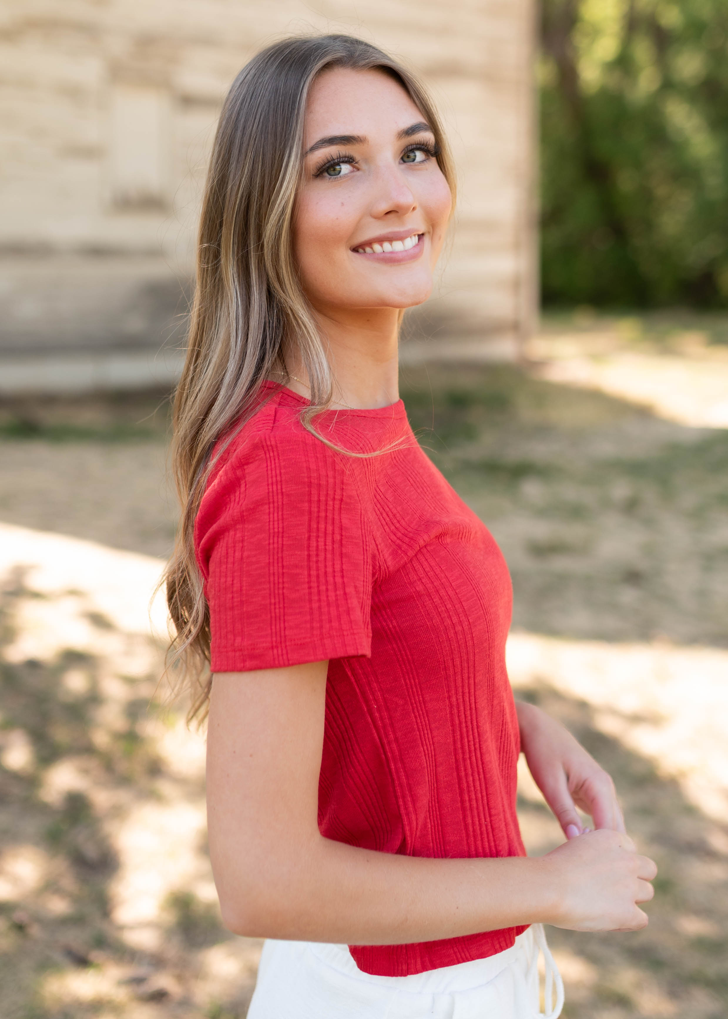Anabella Red Ribbed Top