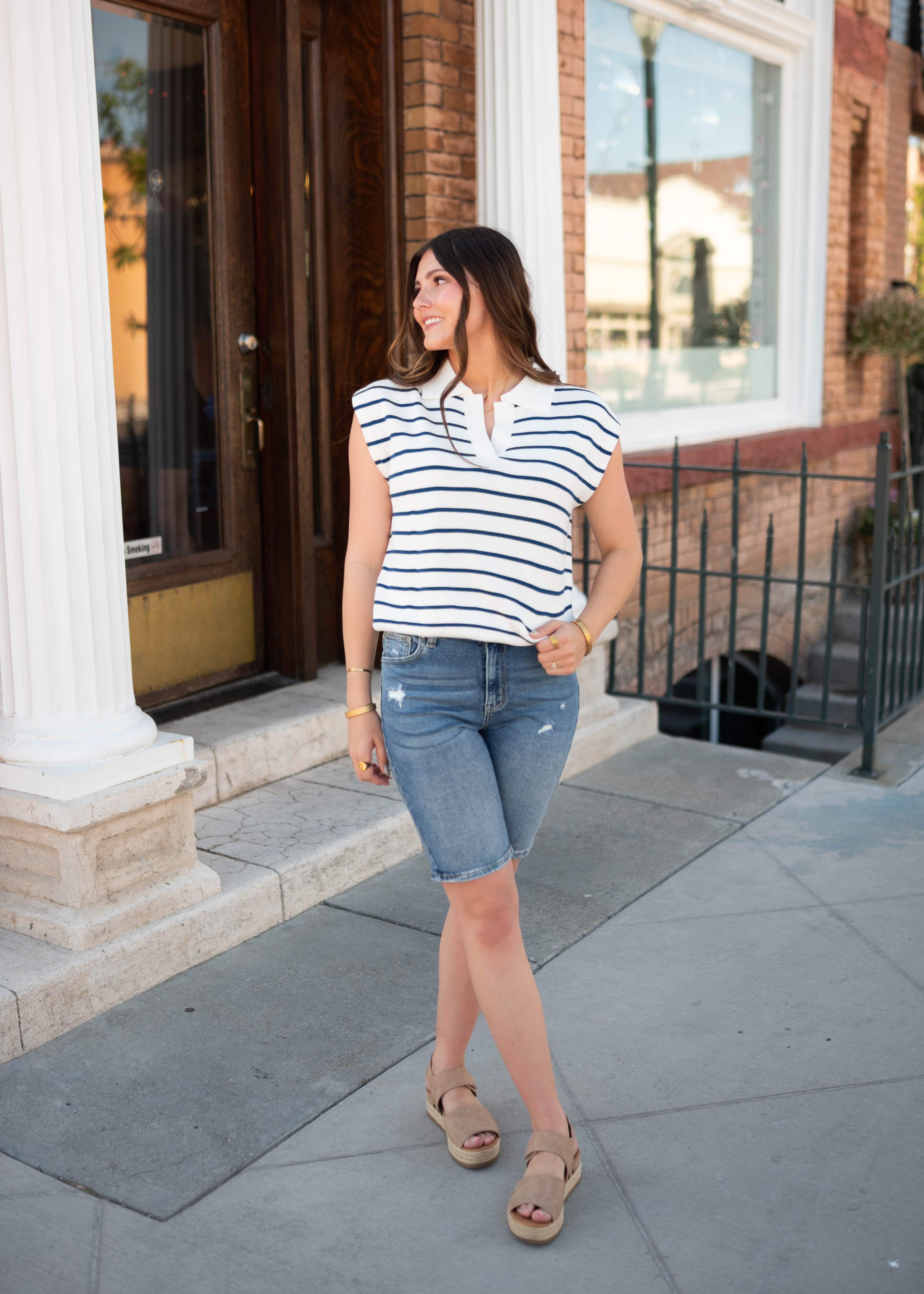 Andie Navy Striped Top