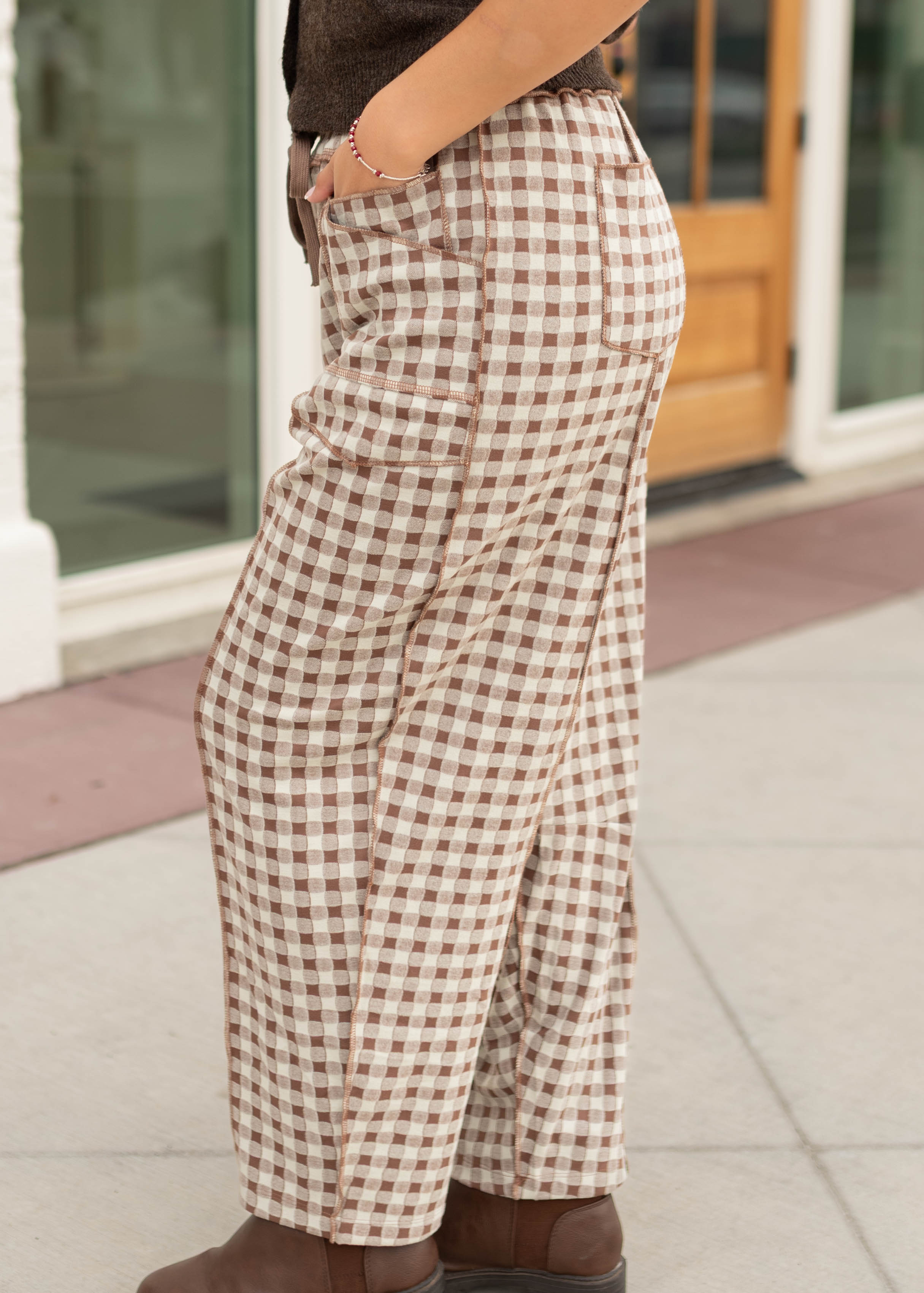 Andy Brown & White Checkered Barrel Pants