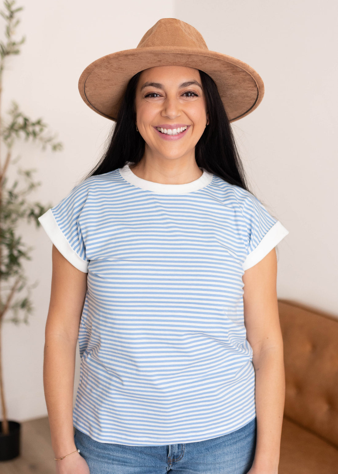 Angela Bright Blue Striped Top