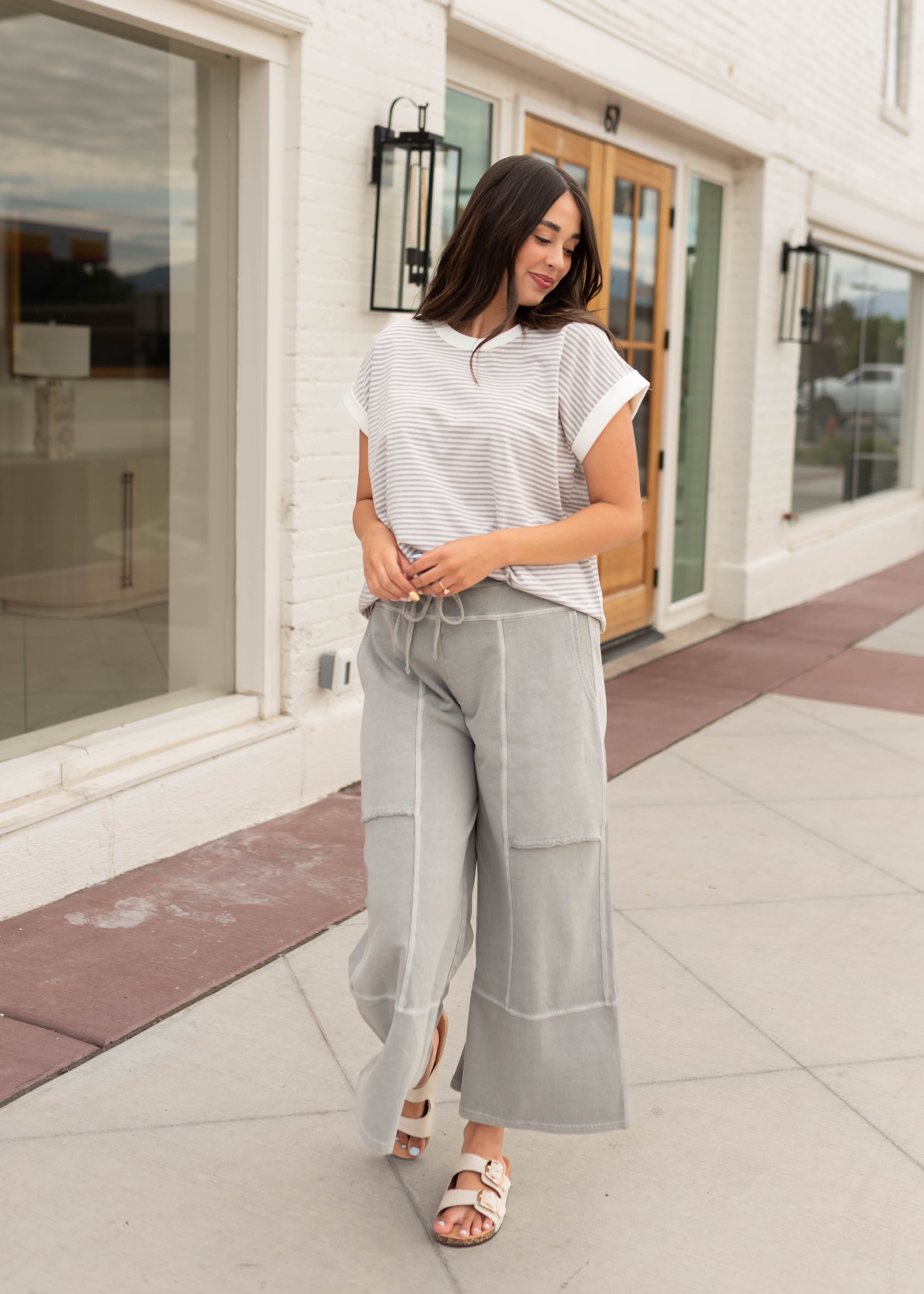 Angela Grey Striped Top