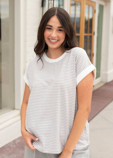 Angela Grey Striped Top
