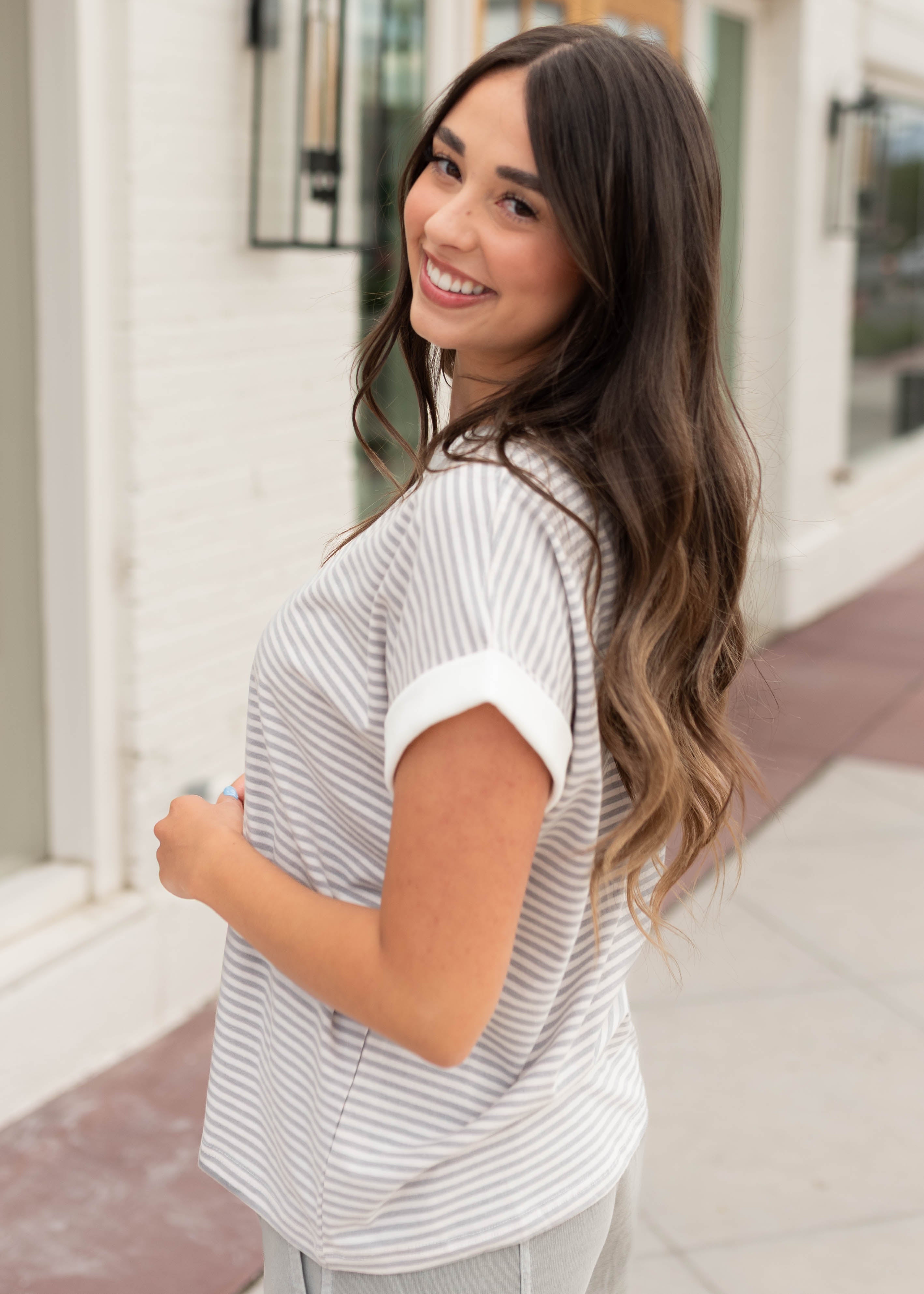 Angela Grey Striped Top
