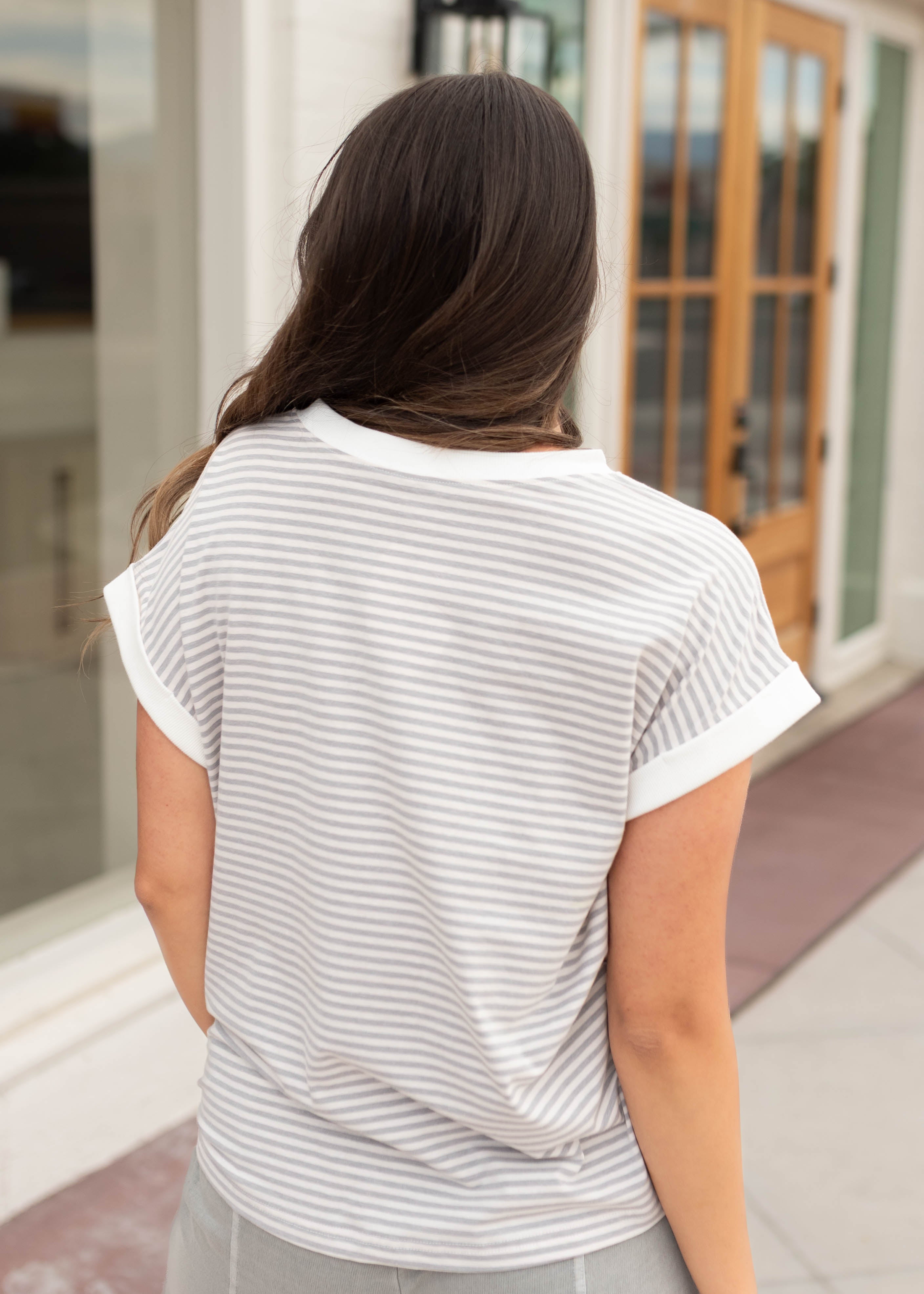 Angela Grey Striped Top