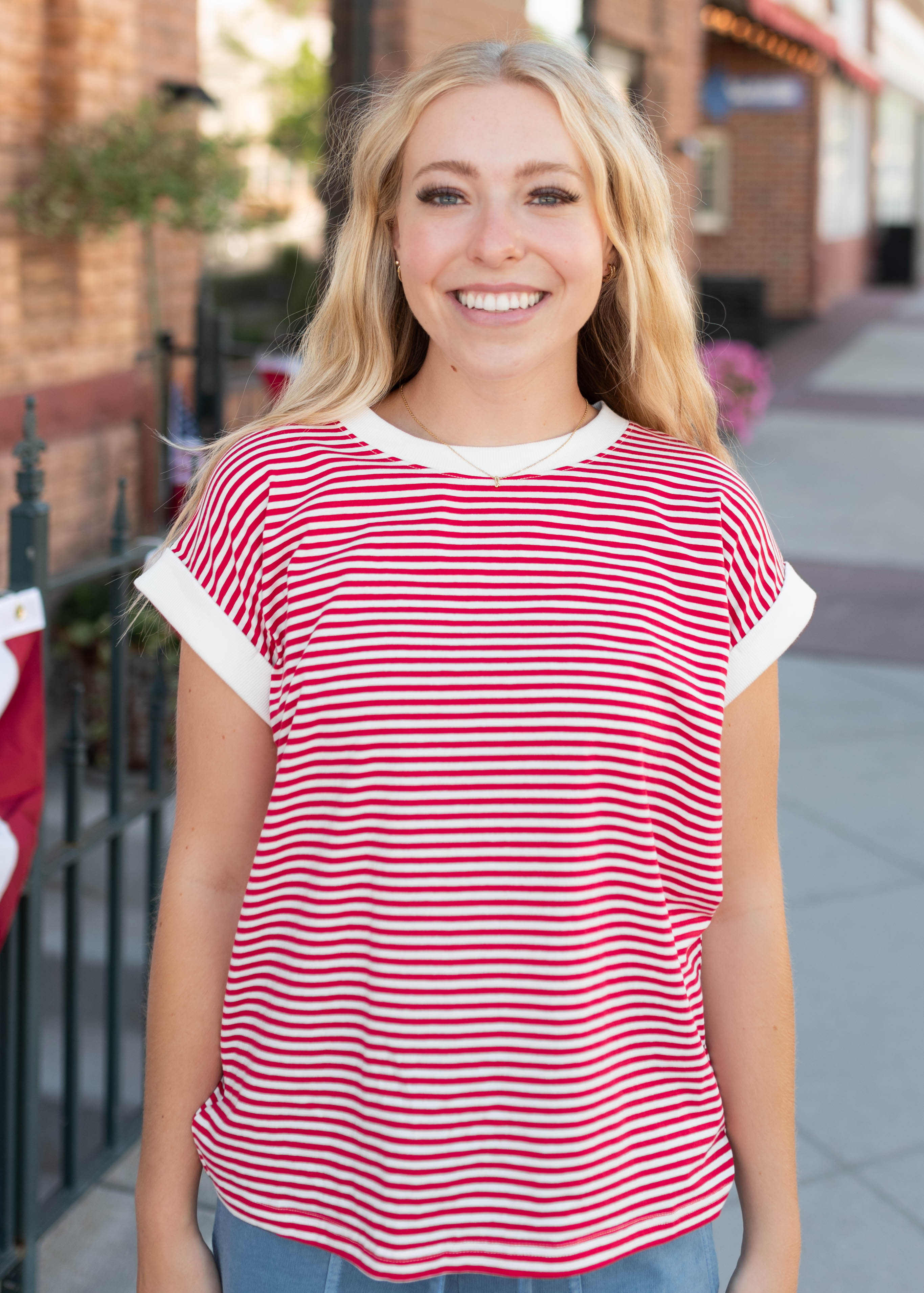 Angela Red Striped Top