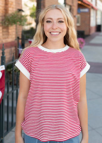 Angela Red Striped Top