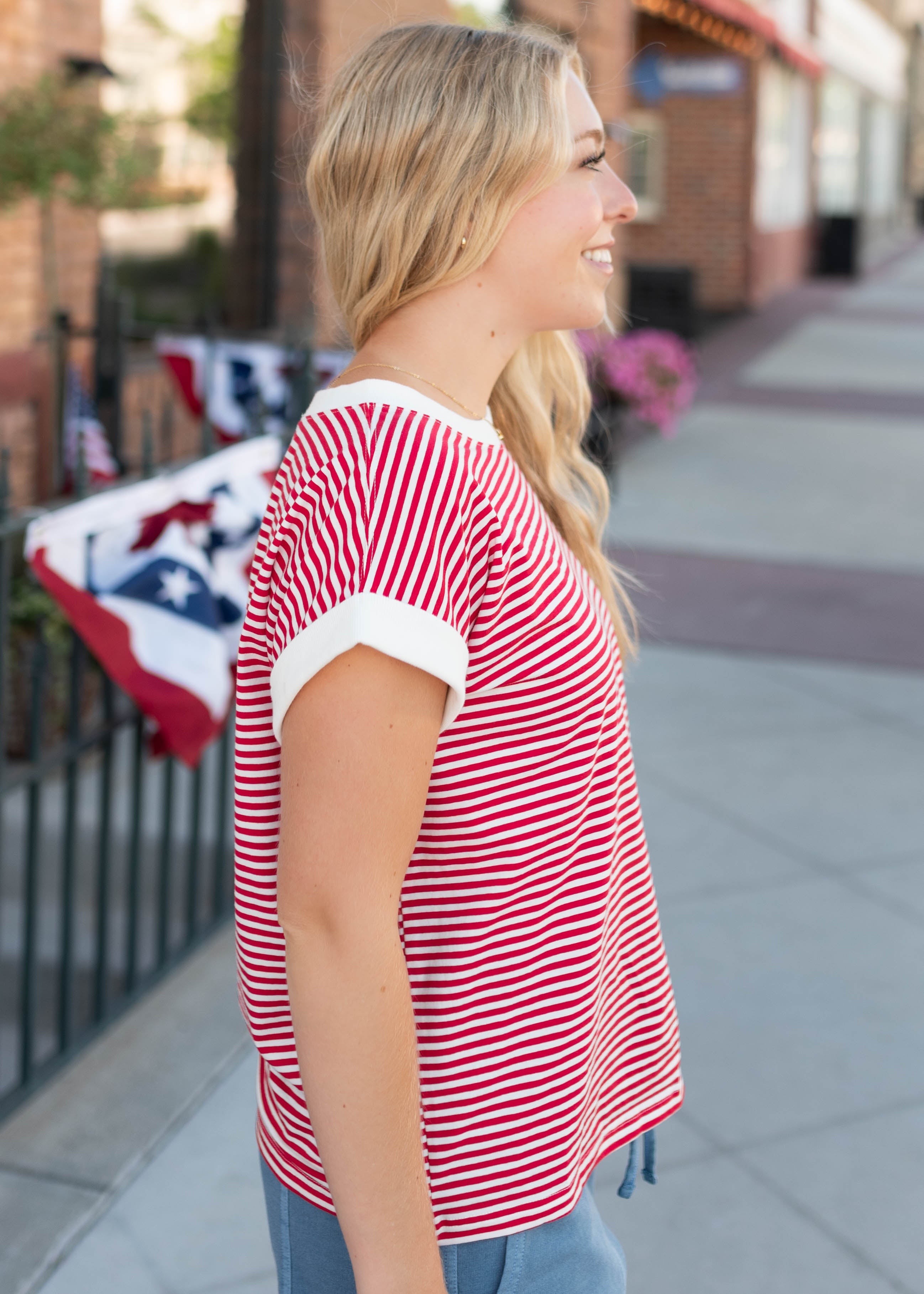 Angela Red Striped Top