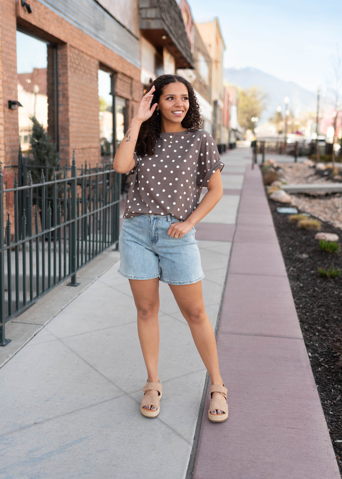 Angelina Brown Polka Dot Top