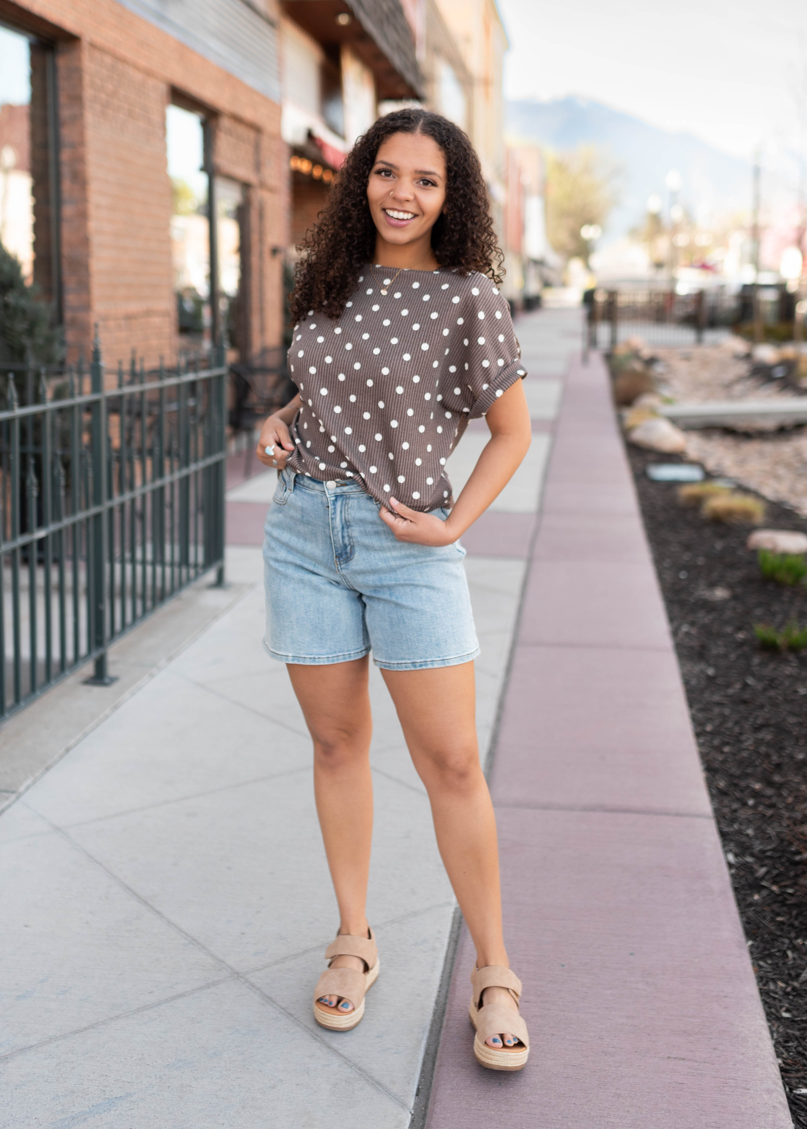 Angelina Brown Polka Dot Top