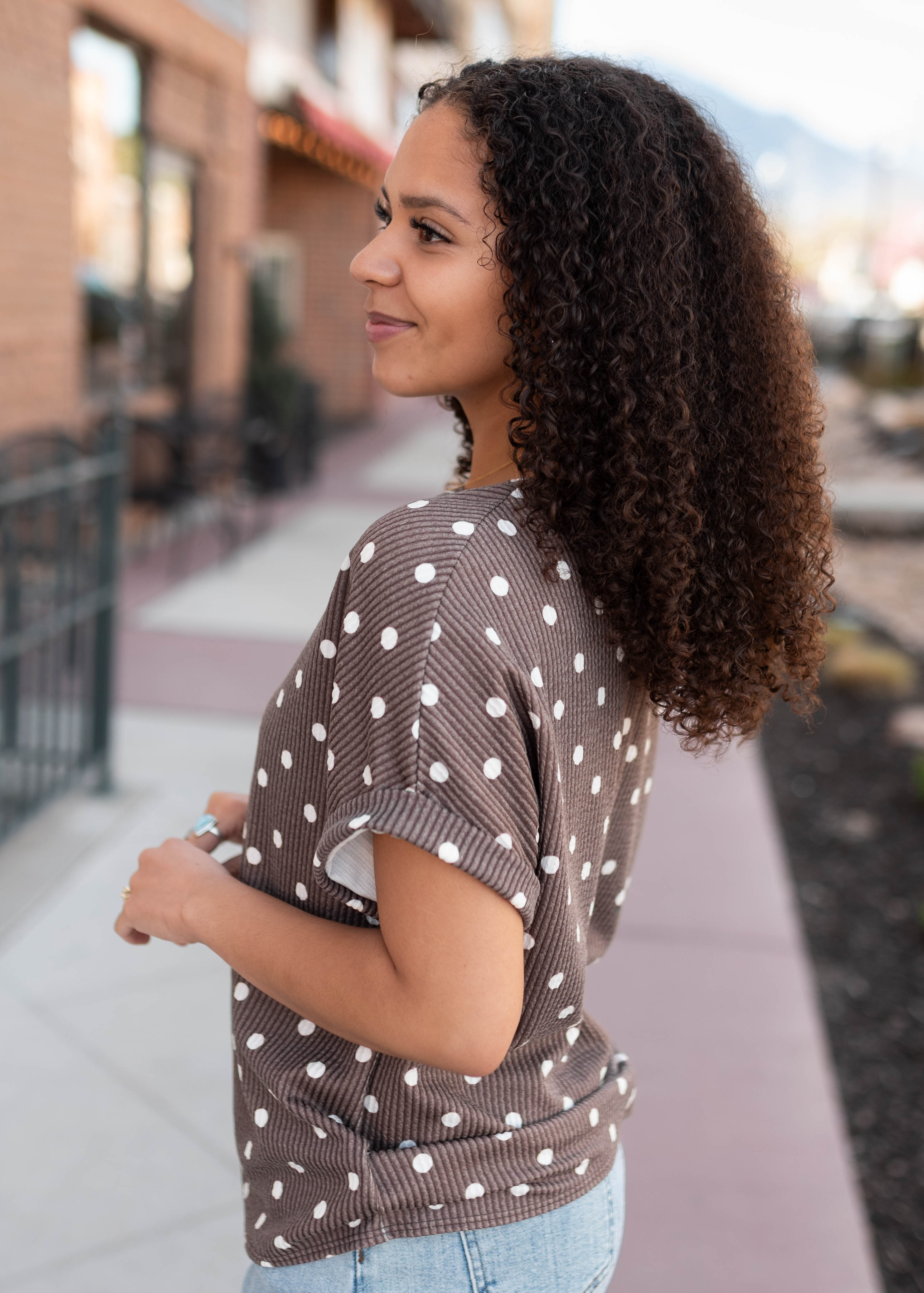 Angelina Brown Polka Dot Top