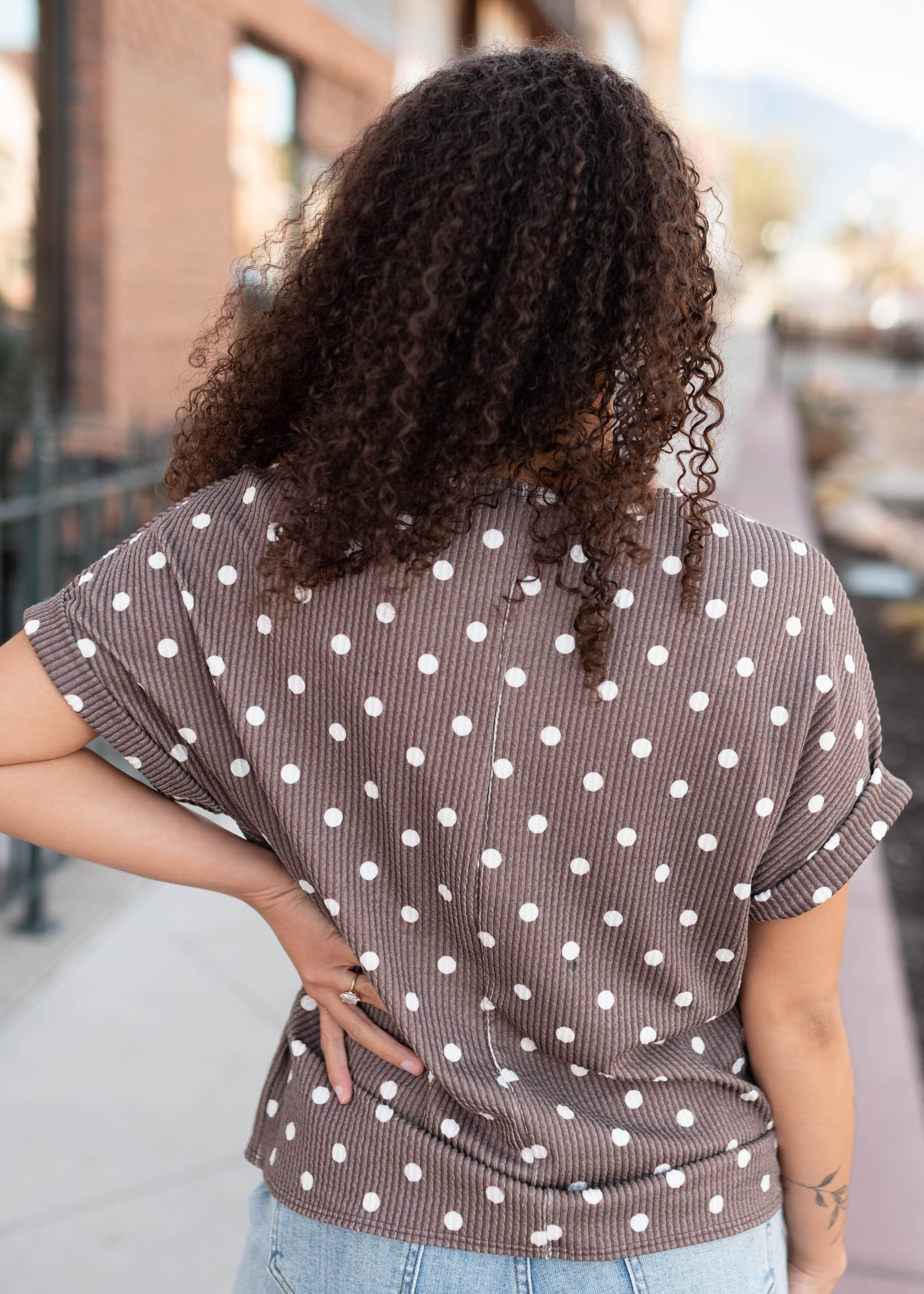 Angelina Brown Polka Dot Top