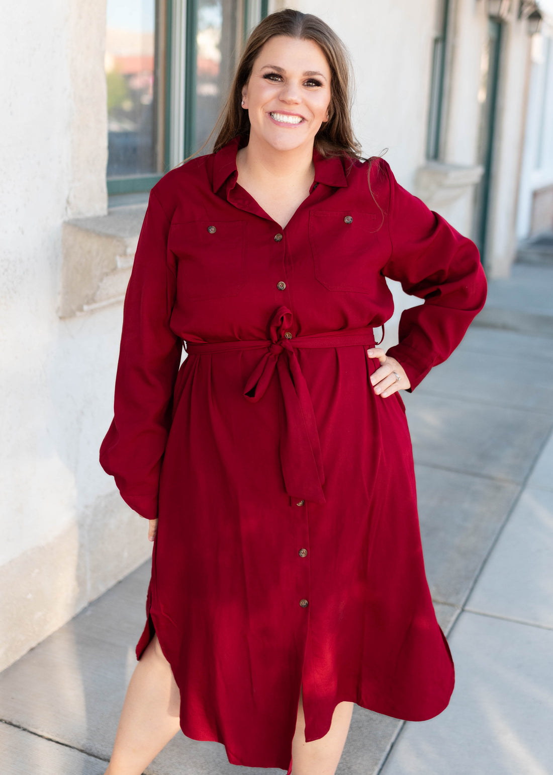 Anne Burgundy Button Up Dress