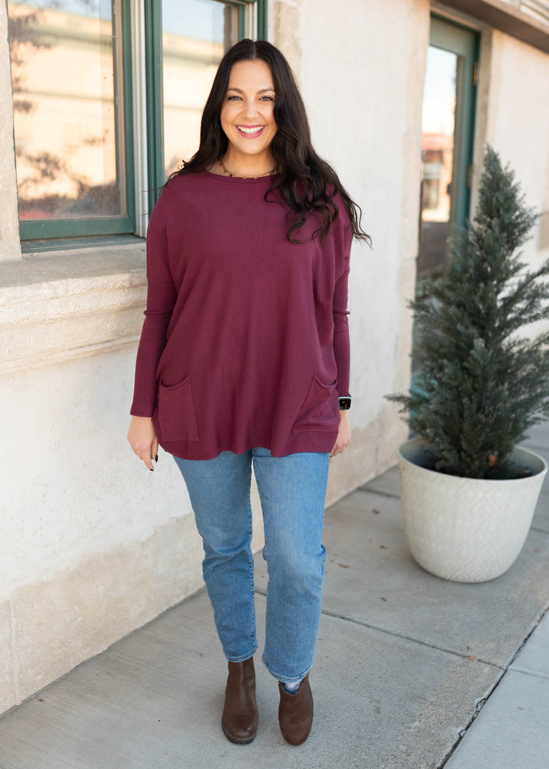 Aria Burgundy Pocket Sweater