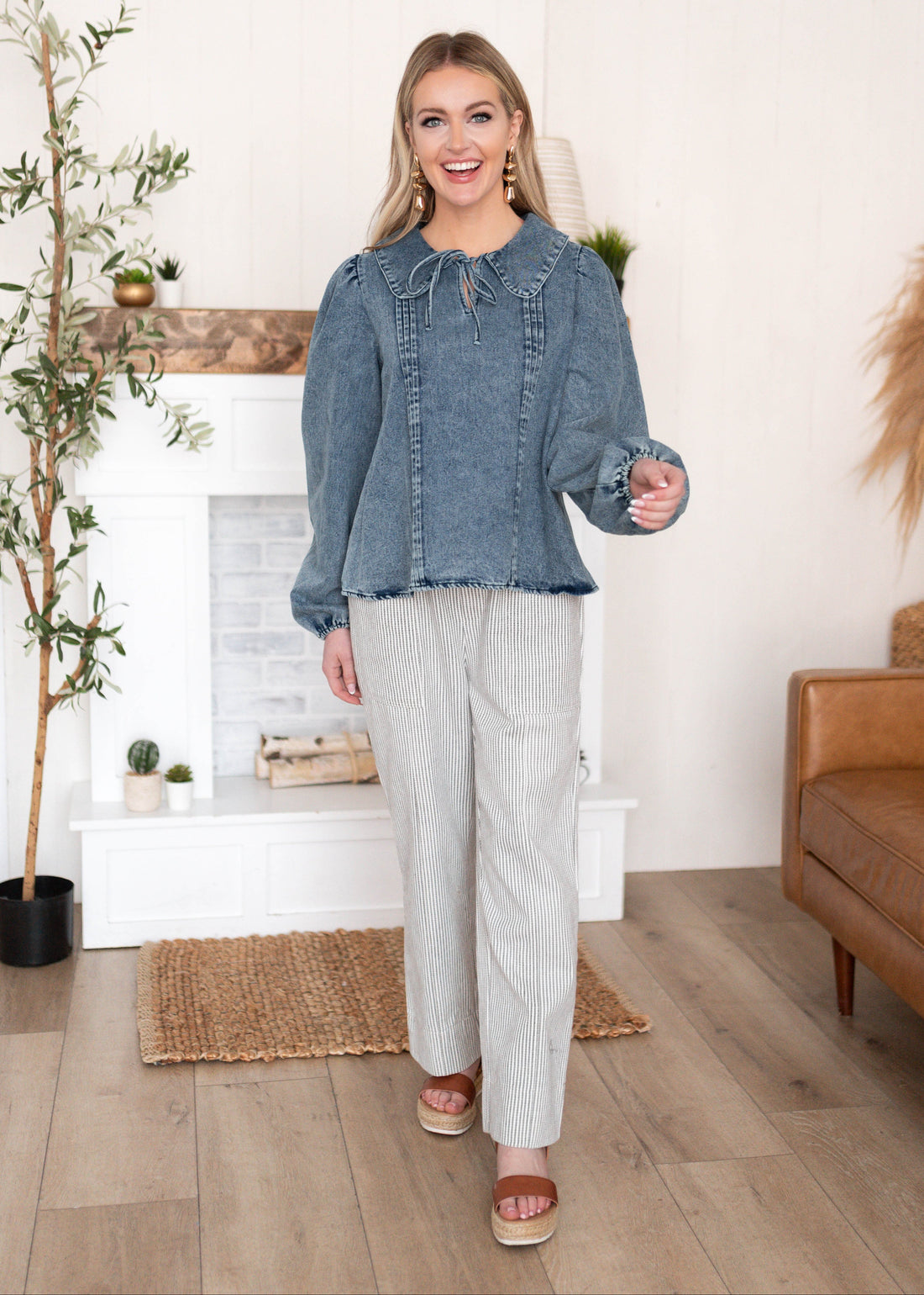 Arianna Chambray Denim Blouse