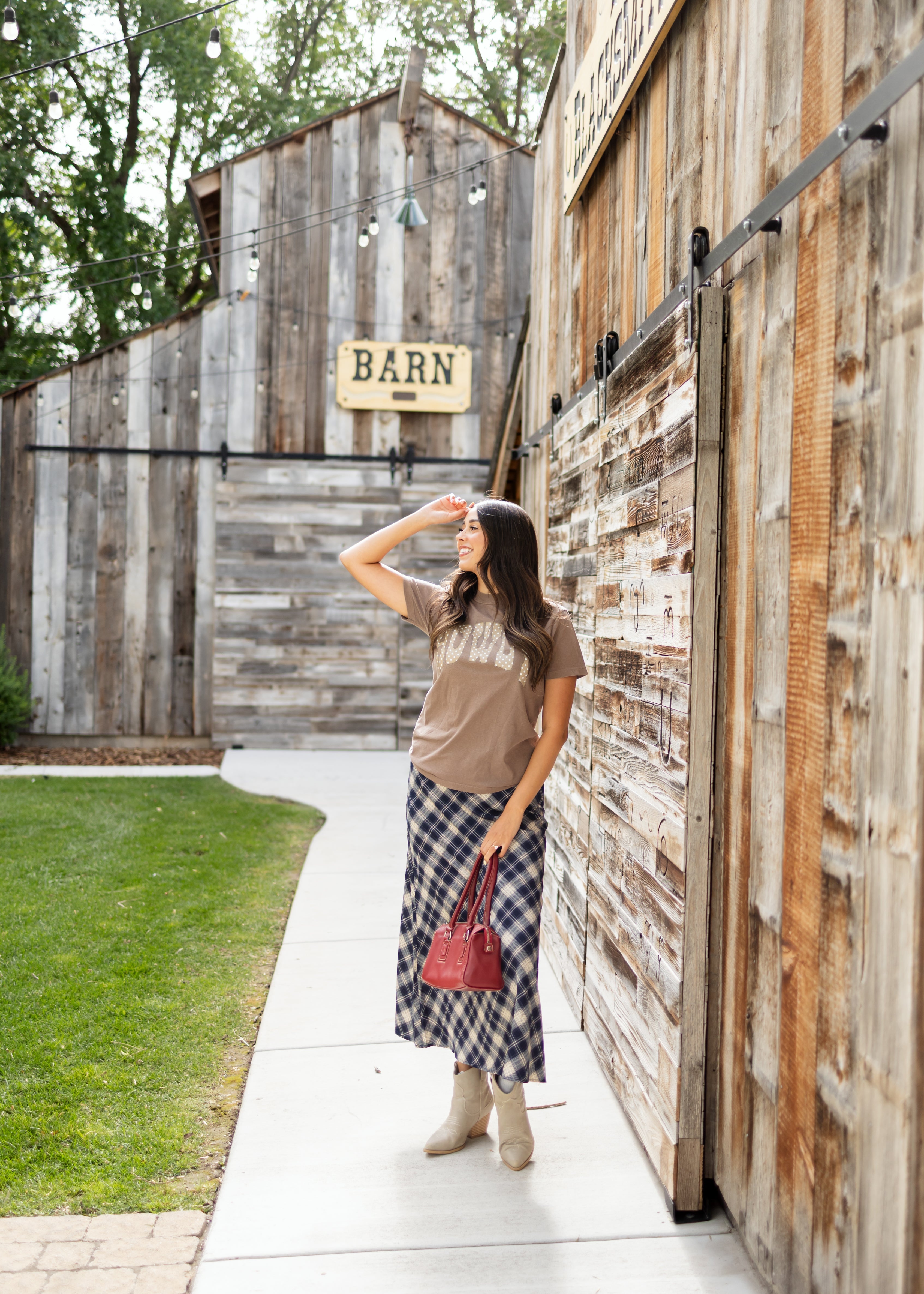 Ashley Navy & Cream Plaid Midi Skirt