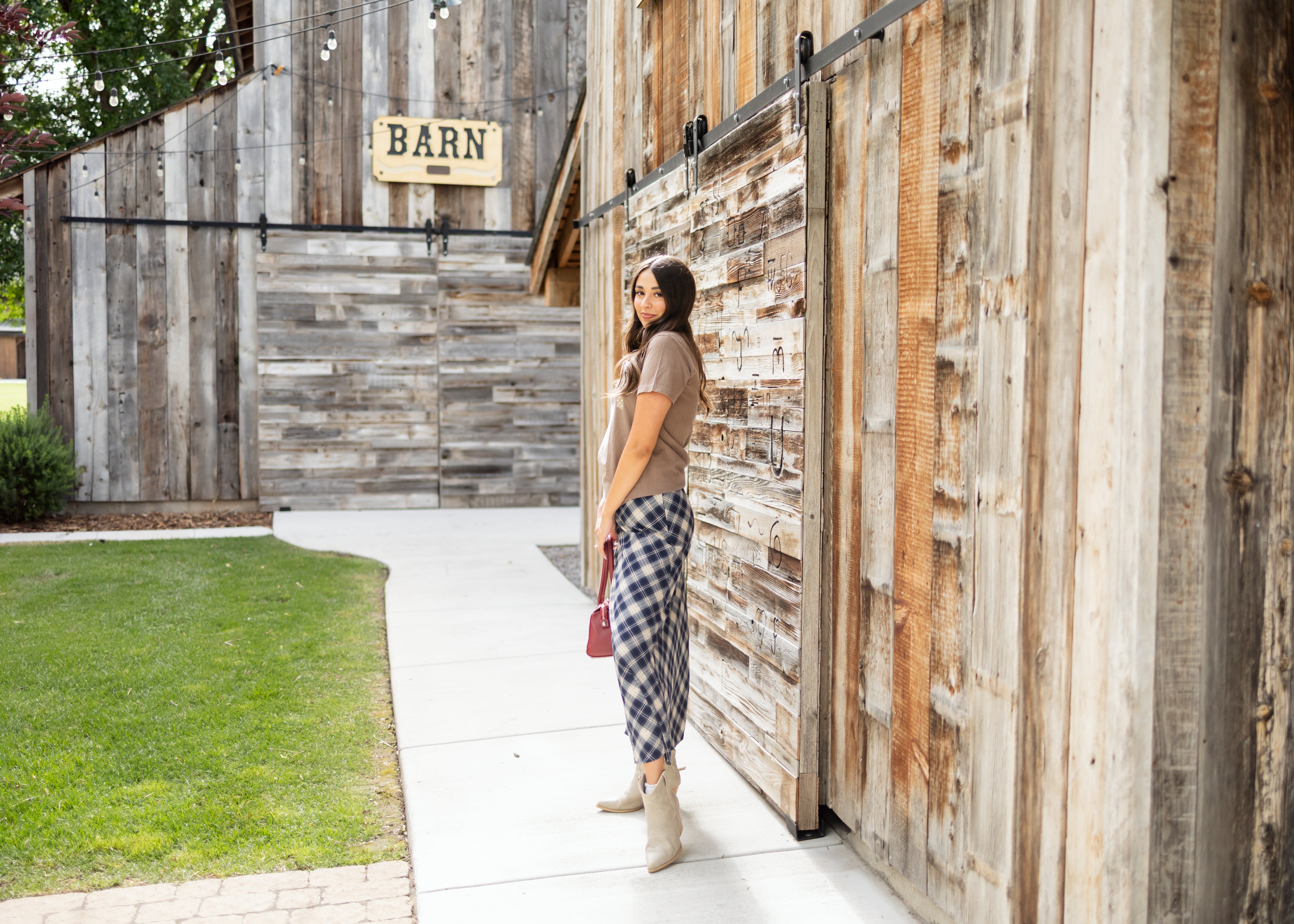Ashley Navy & Cream Plaid Midi Skirt