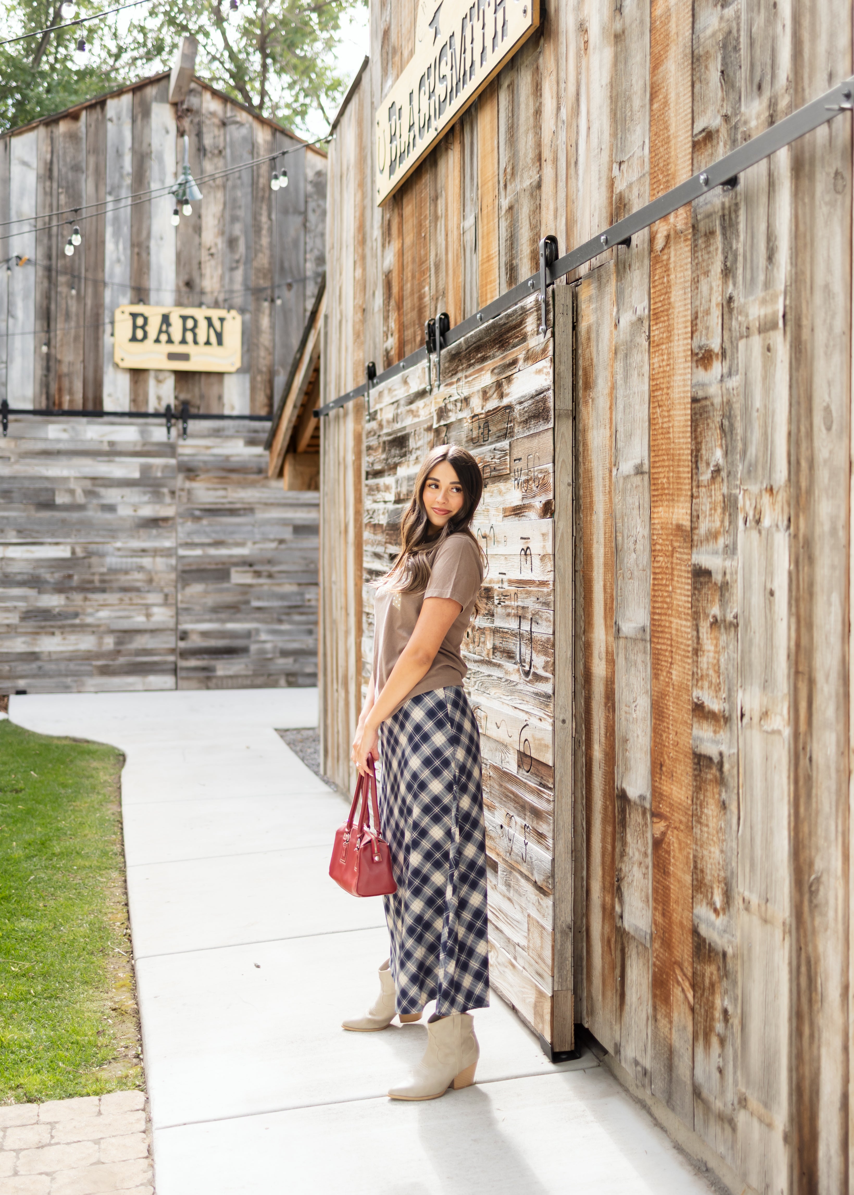 Ashley Navy & Cream Plaid Midi Skirt