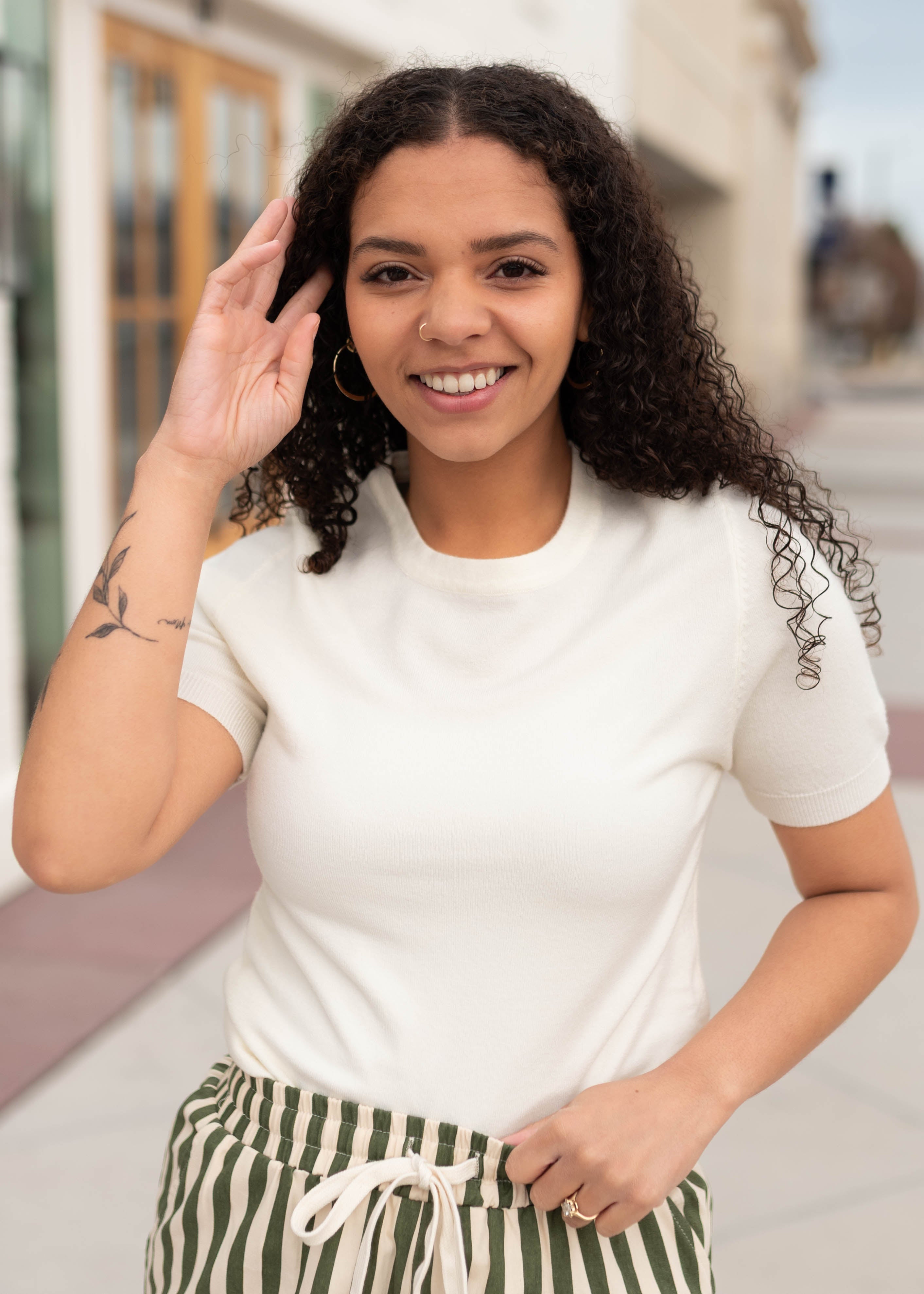 Ashlyn Ivory Short Sleeve Sweater