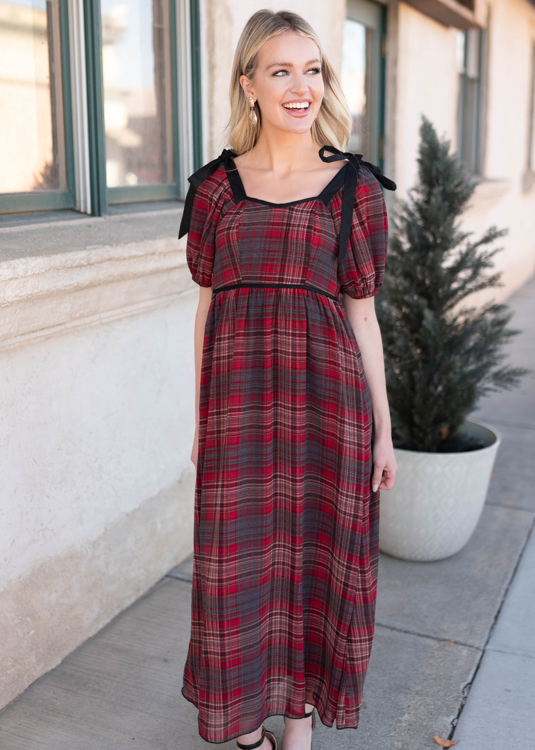 Aubrey Red Plaid Bow Dress