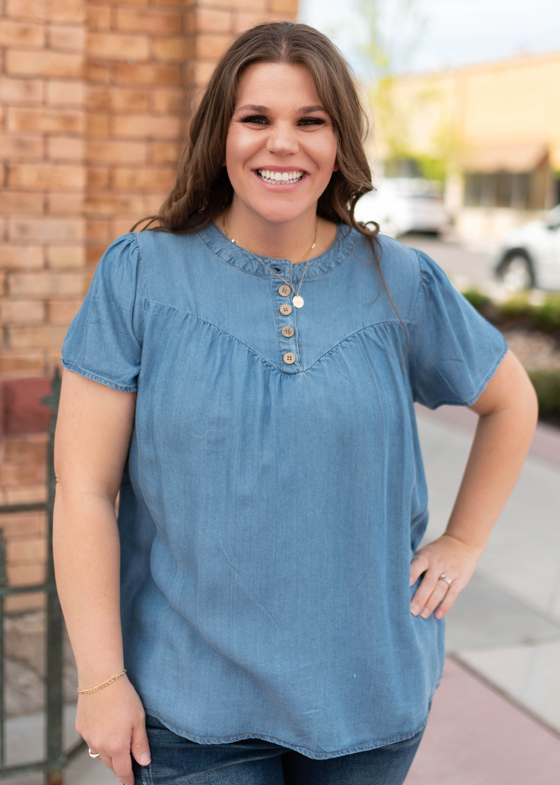 Ava Chambray Button Up Top
