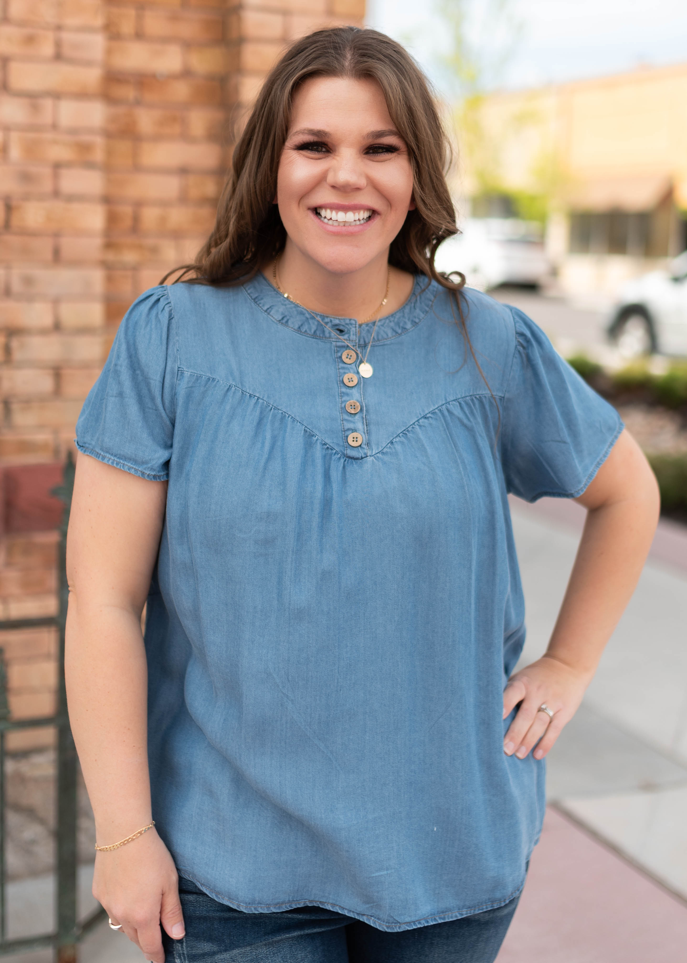 Ava Chambray Button Up Top