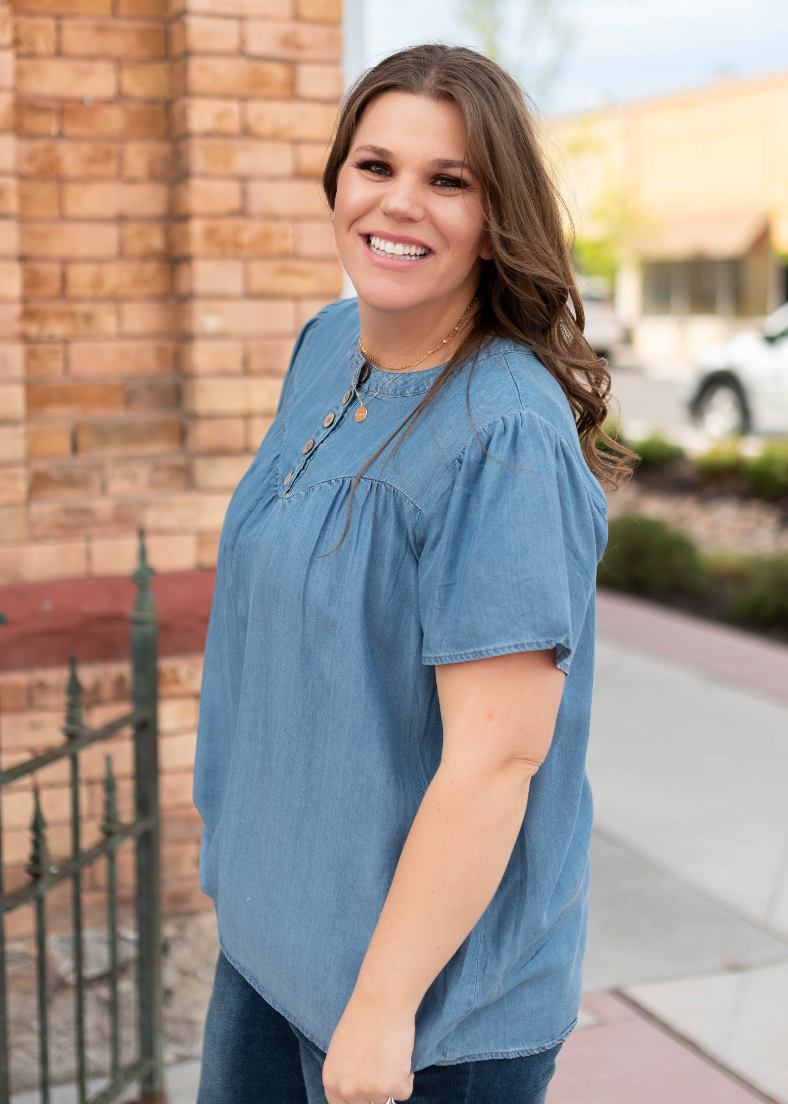 Ava Chambray Button Up Top