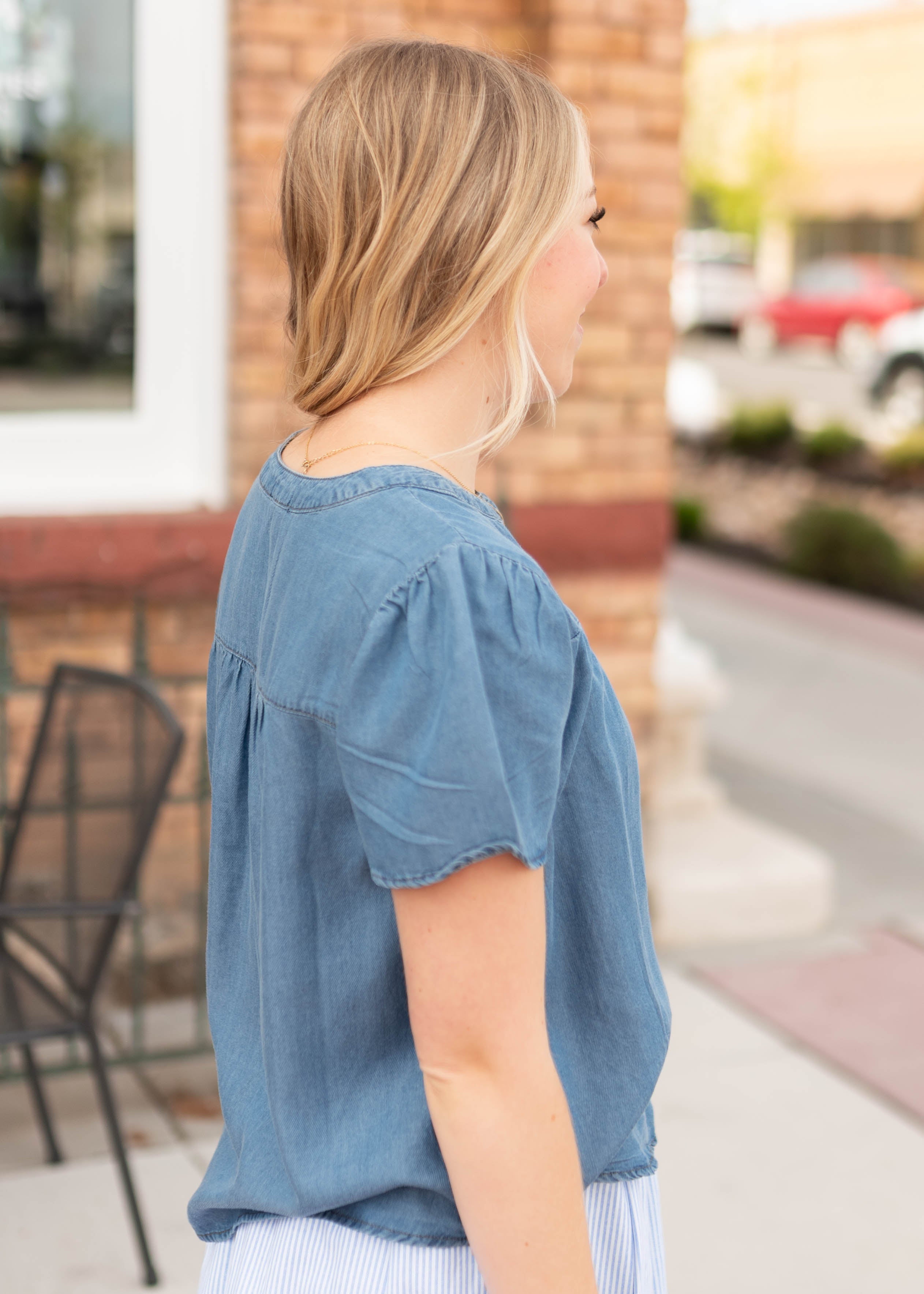 Ava Chambray Button Up Top
