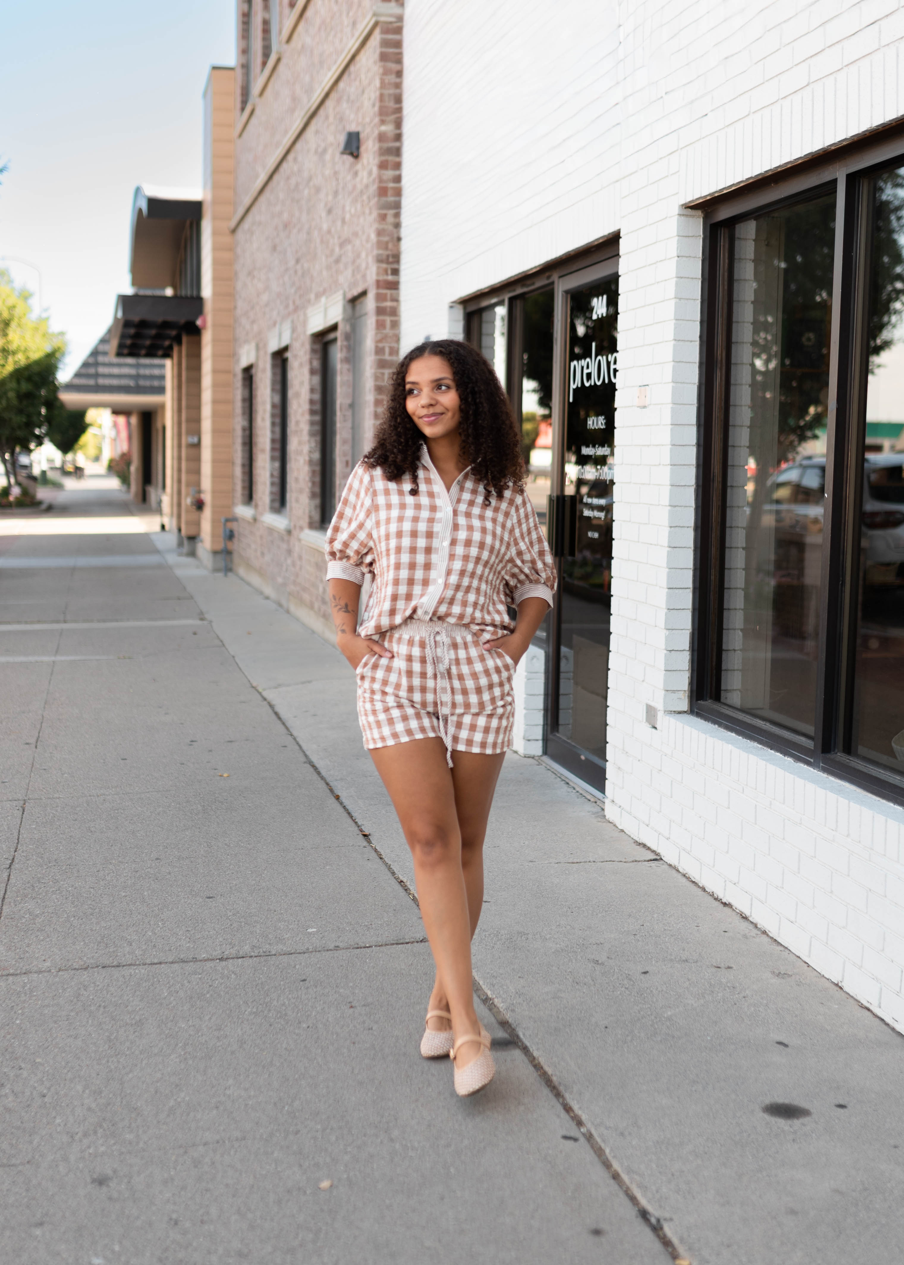 Becky Mocha & White Gingham Button-Up Set