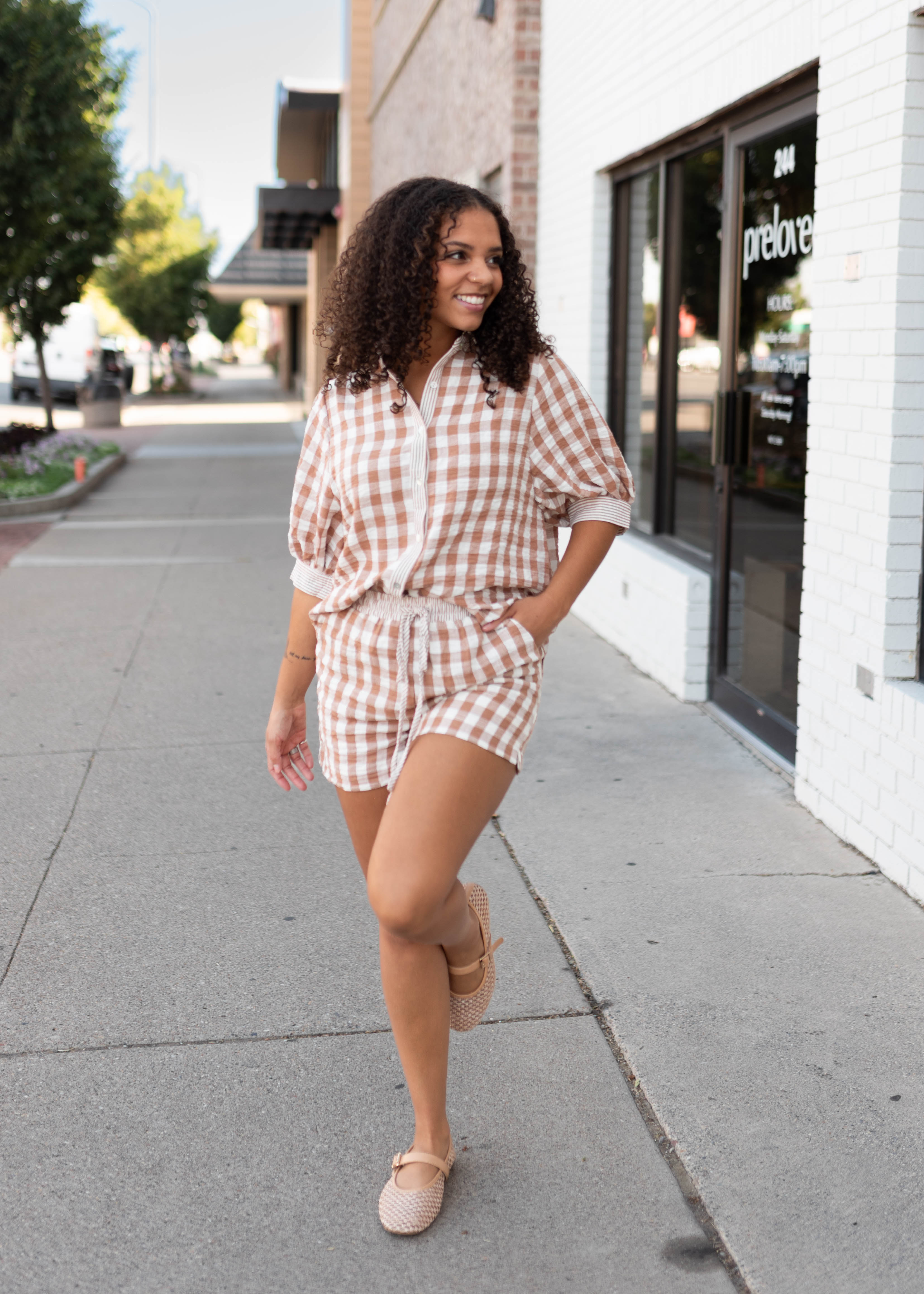 Becky Mocha & White Gingham Button-Up Set