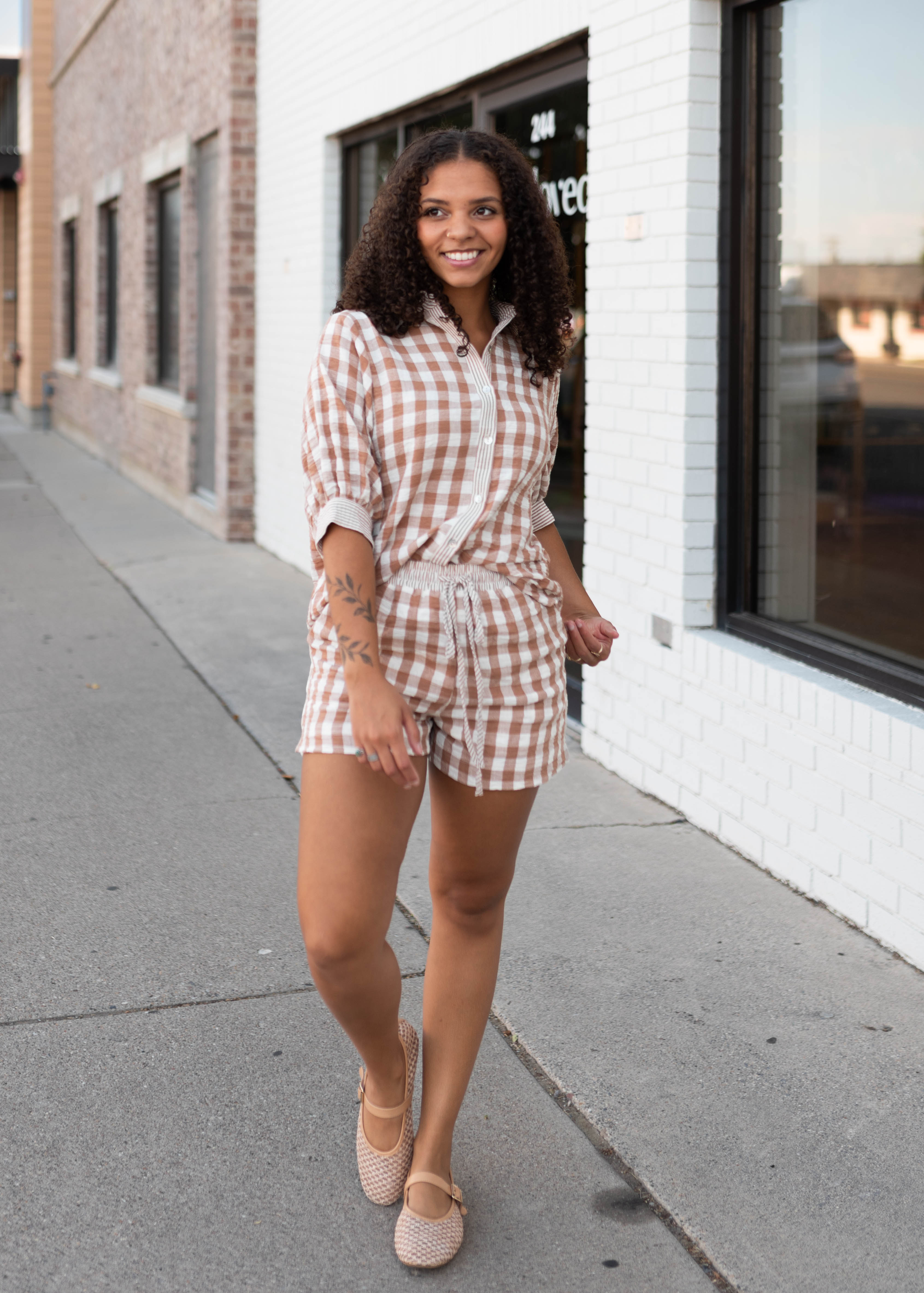 Becky Mocha & White Gingham Button-Up Set