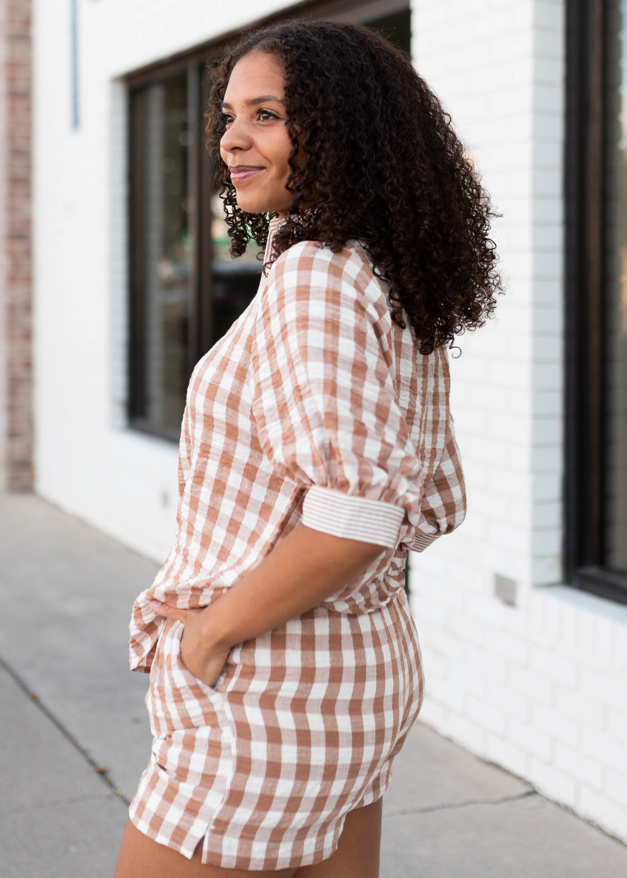 Becky Mocha & White Gingham Button-Up Set