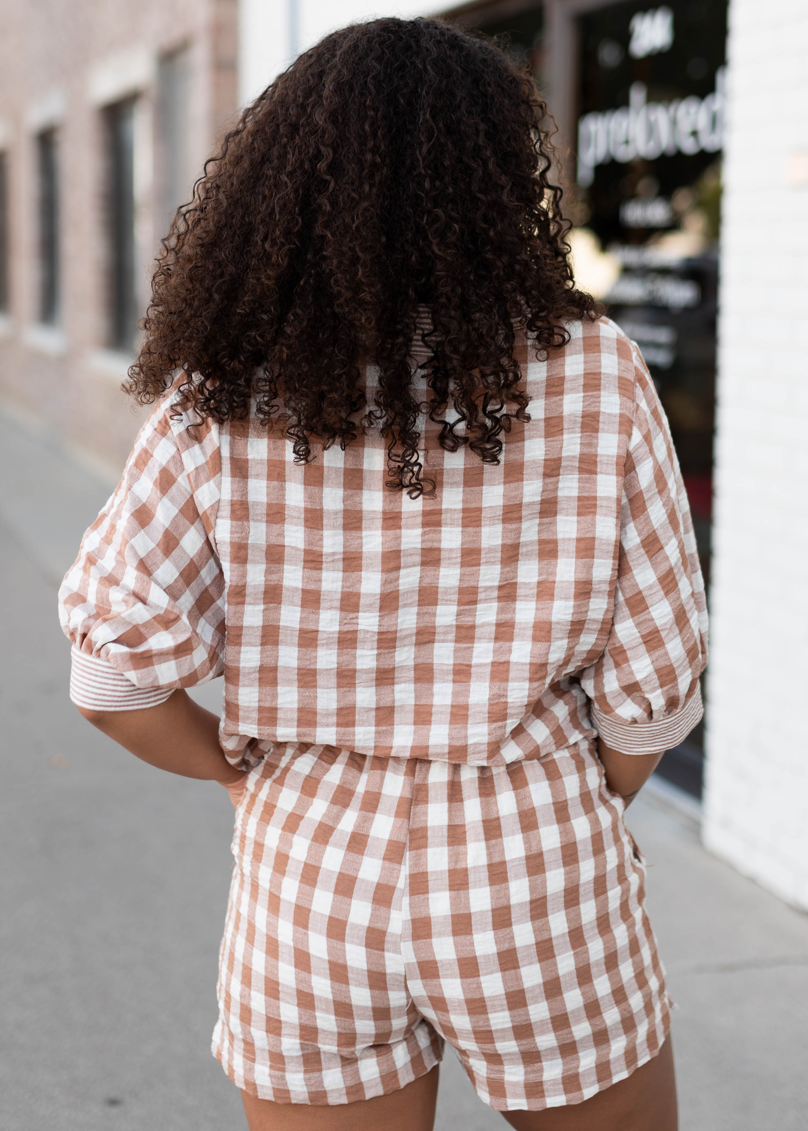 Becky Mocha & White Gingham Button-Up Set