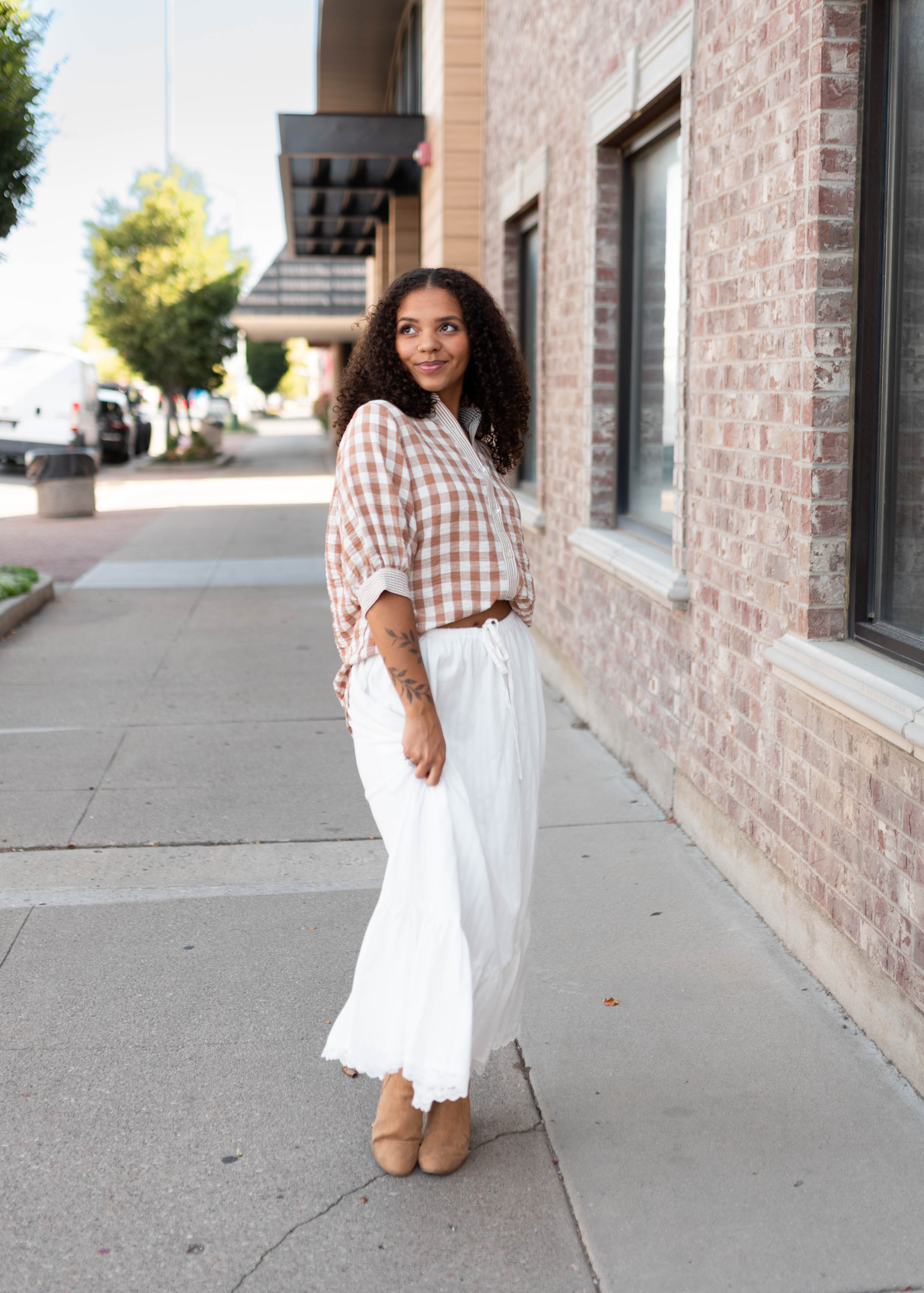 Becky Mocha & White Gingham Button-Up Set