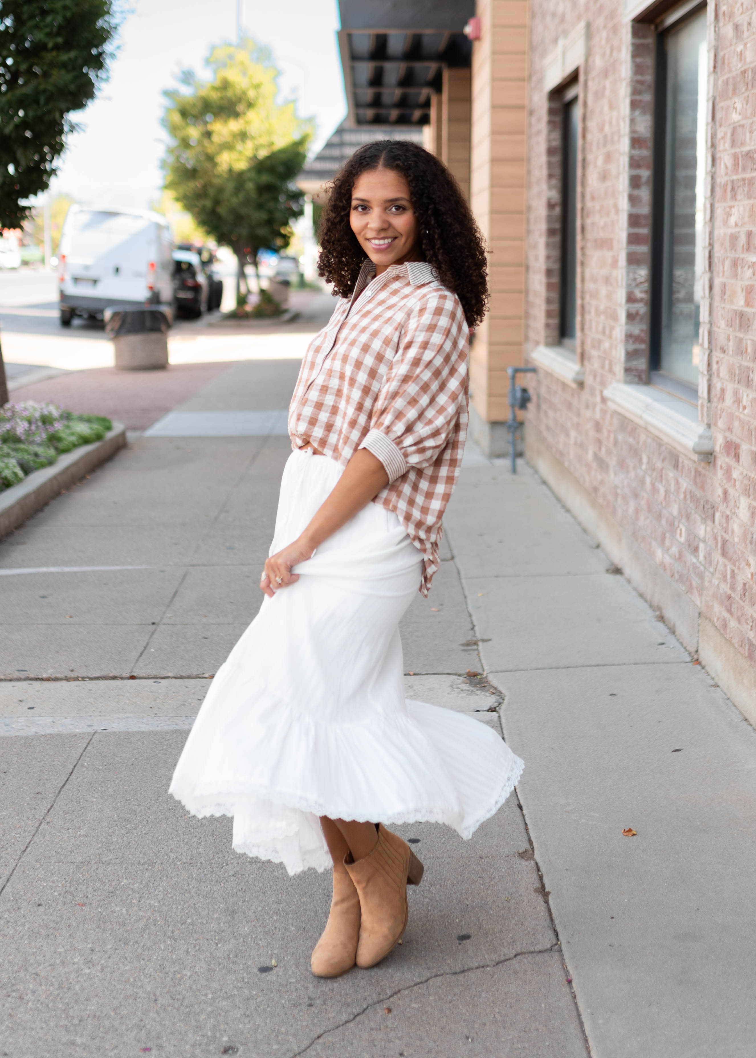 Becky Mocha & White Gingham Button-Up Set
