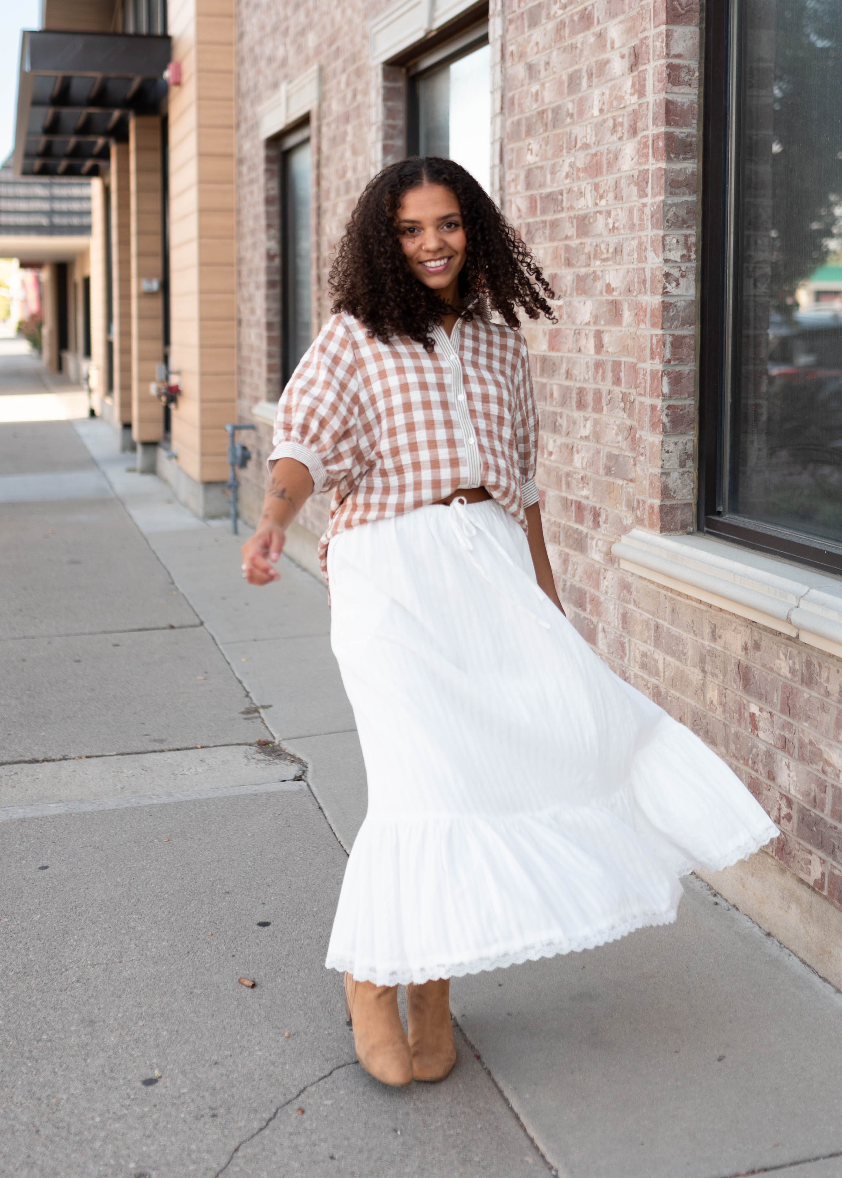 Becky Mocha & White Gingham Button-Up Set
