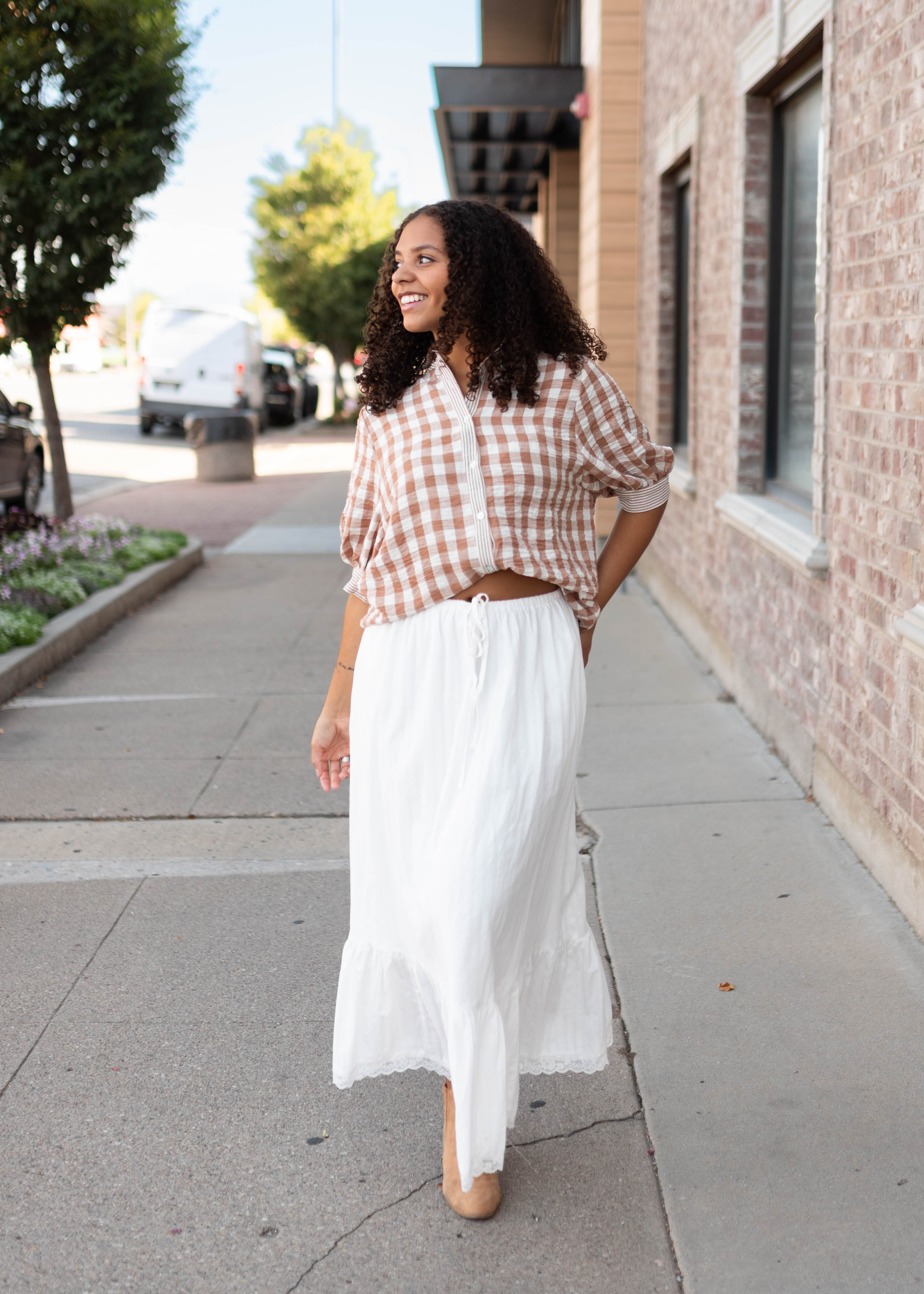 Becky Mocha & White Gingham Button-Up Set