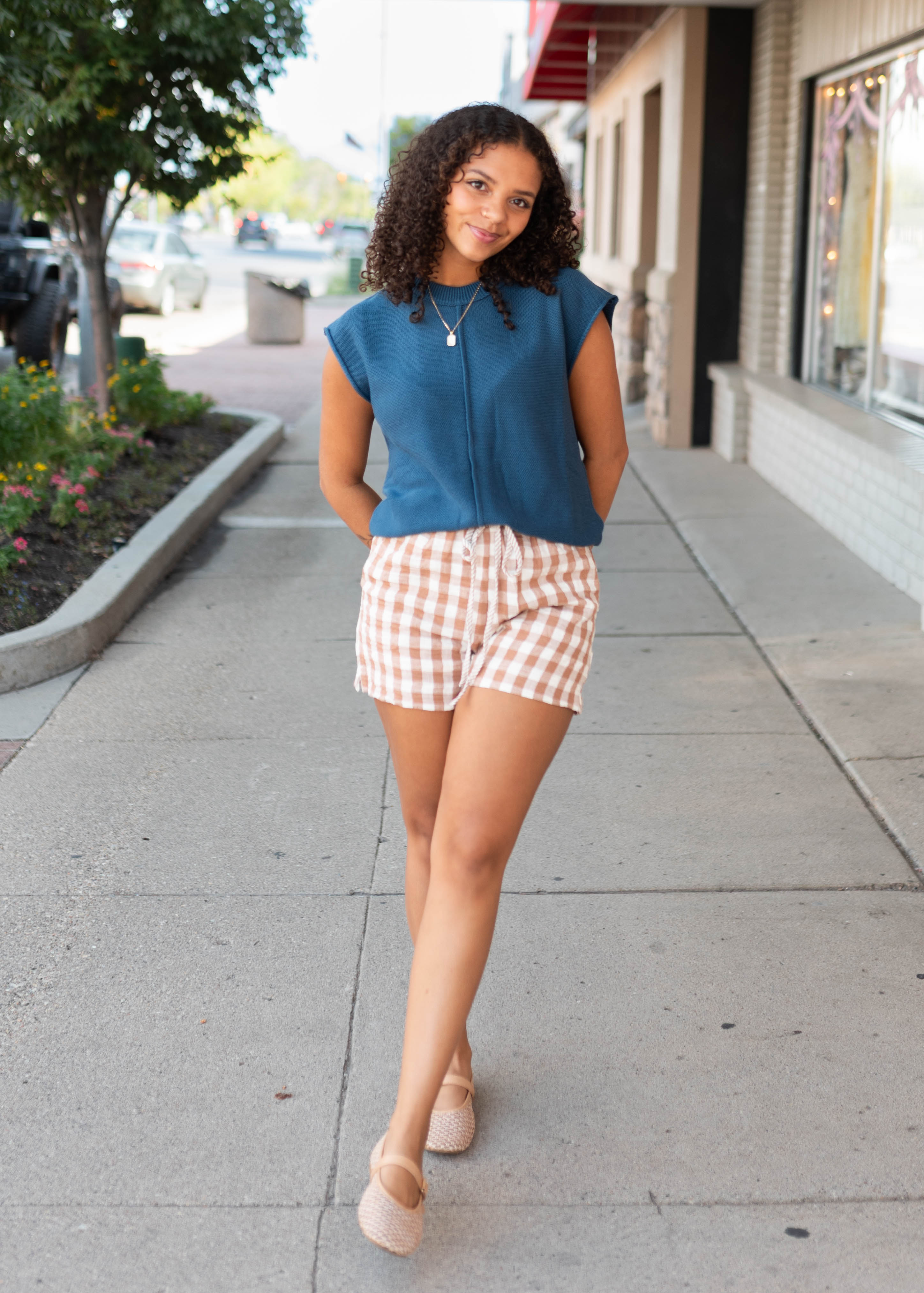 Becky Mocha & White Gingham Button-Up Set