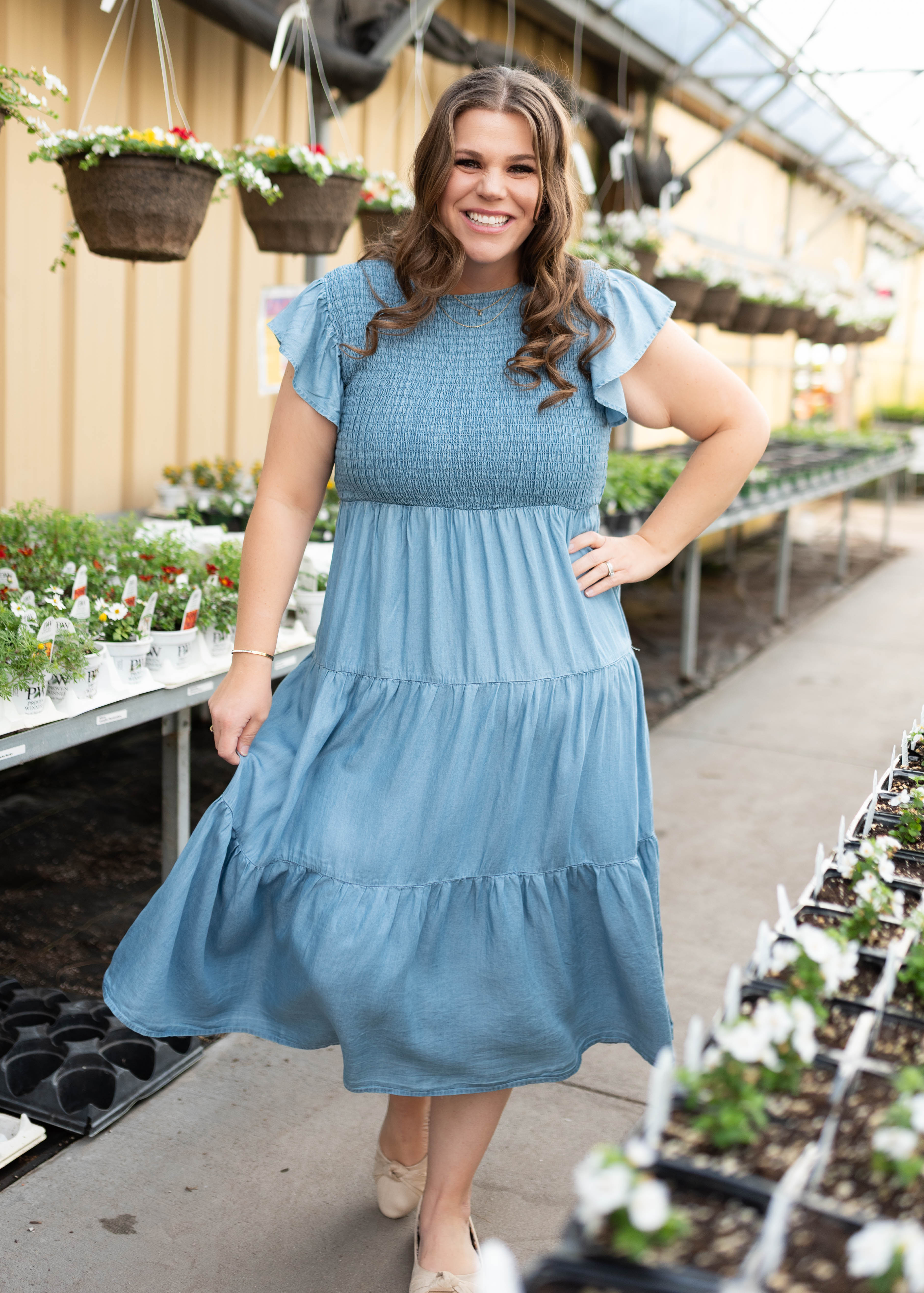 Billie Chambray Smocked Dress