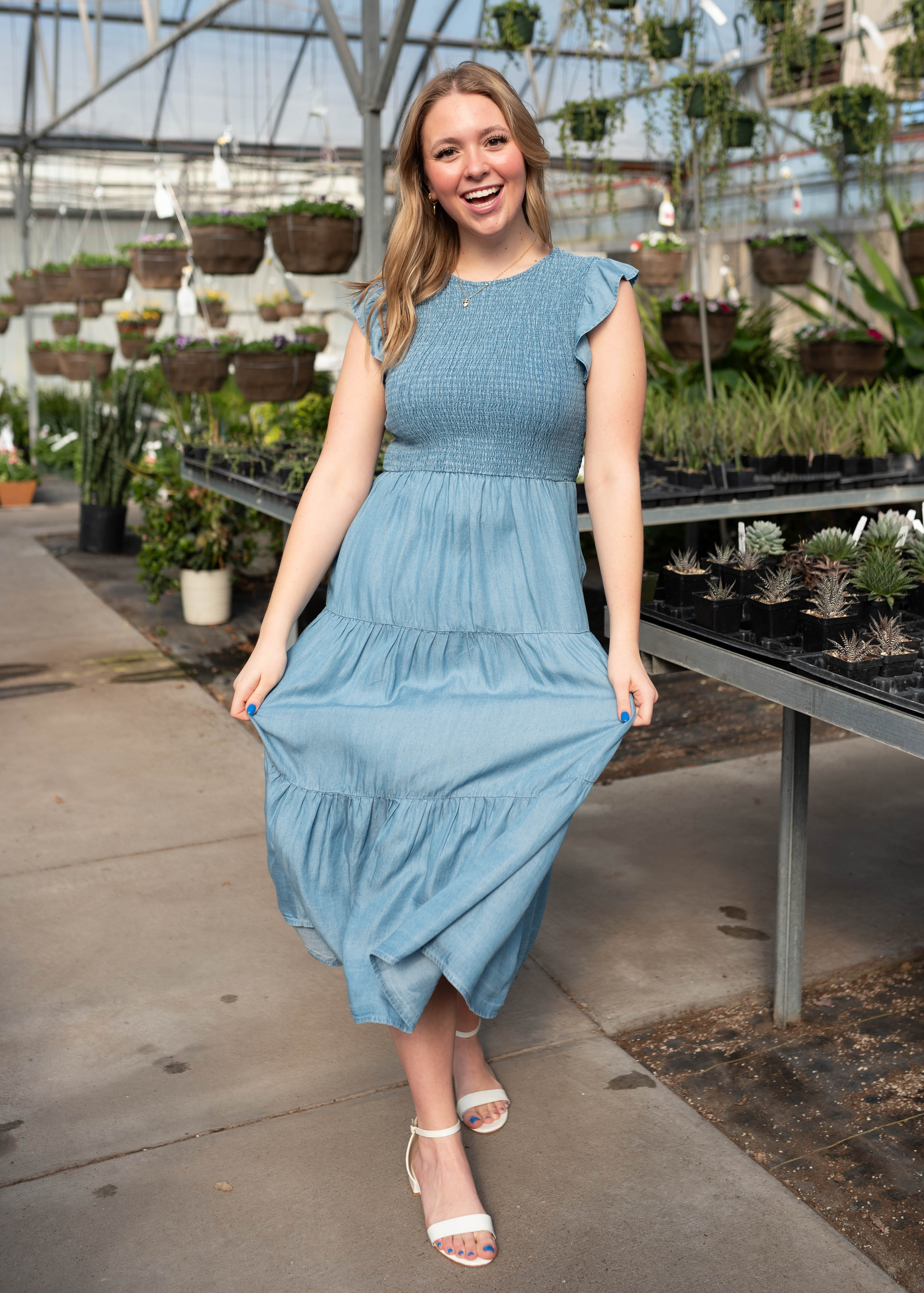 Billie Chambray Smocked Dress