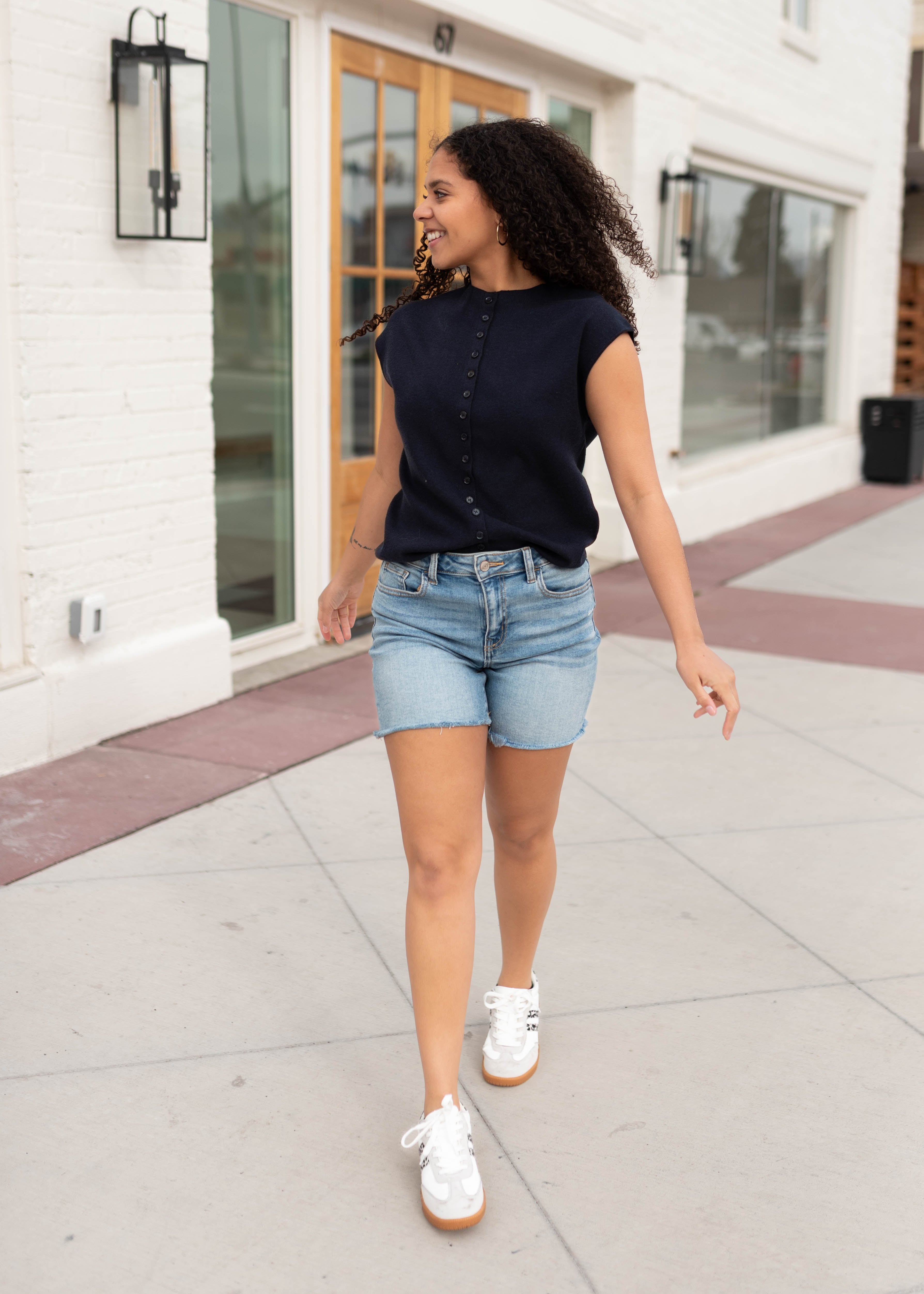 Brea Navy Cap Sleeve Top