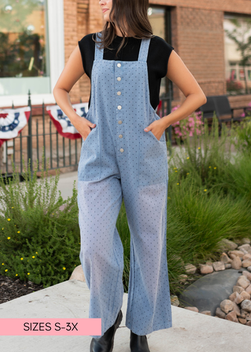 Brenda Blue & Black Polka Dot Overalls