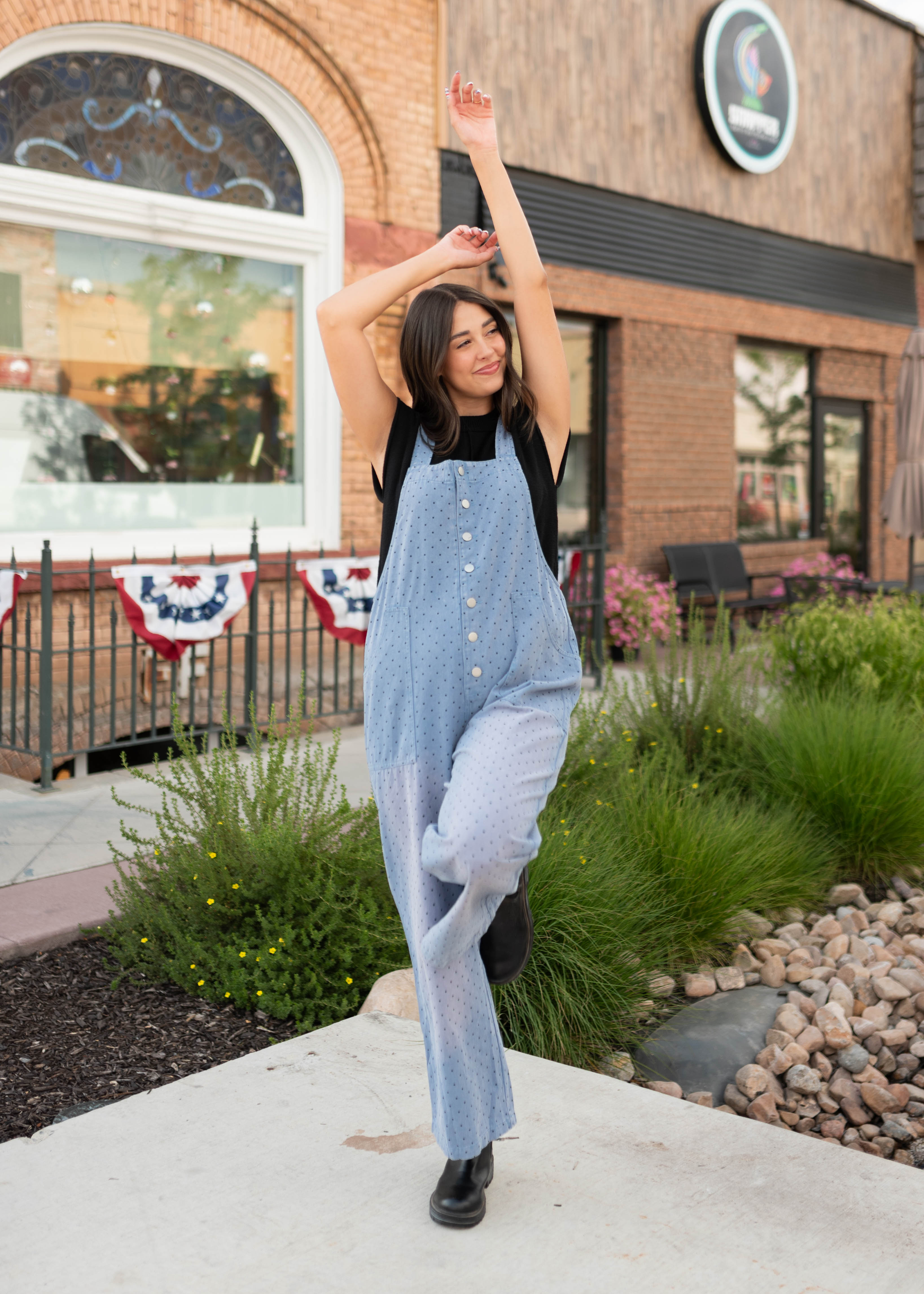 Brenda Blue & Black Polka Dot Overalls