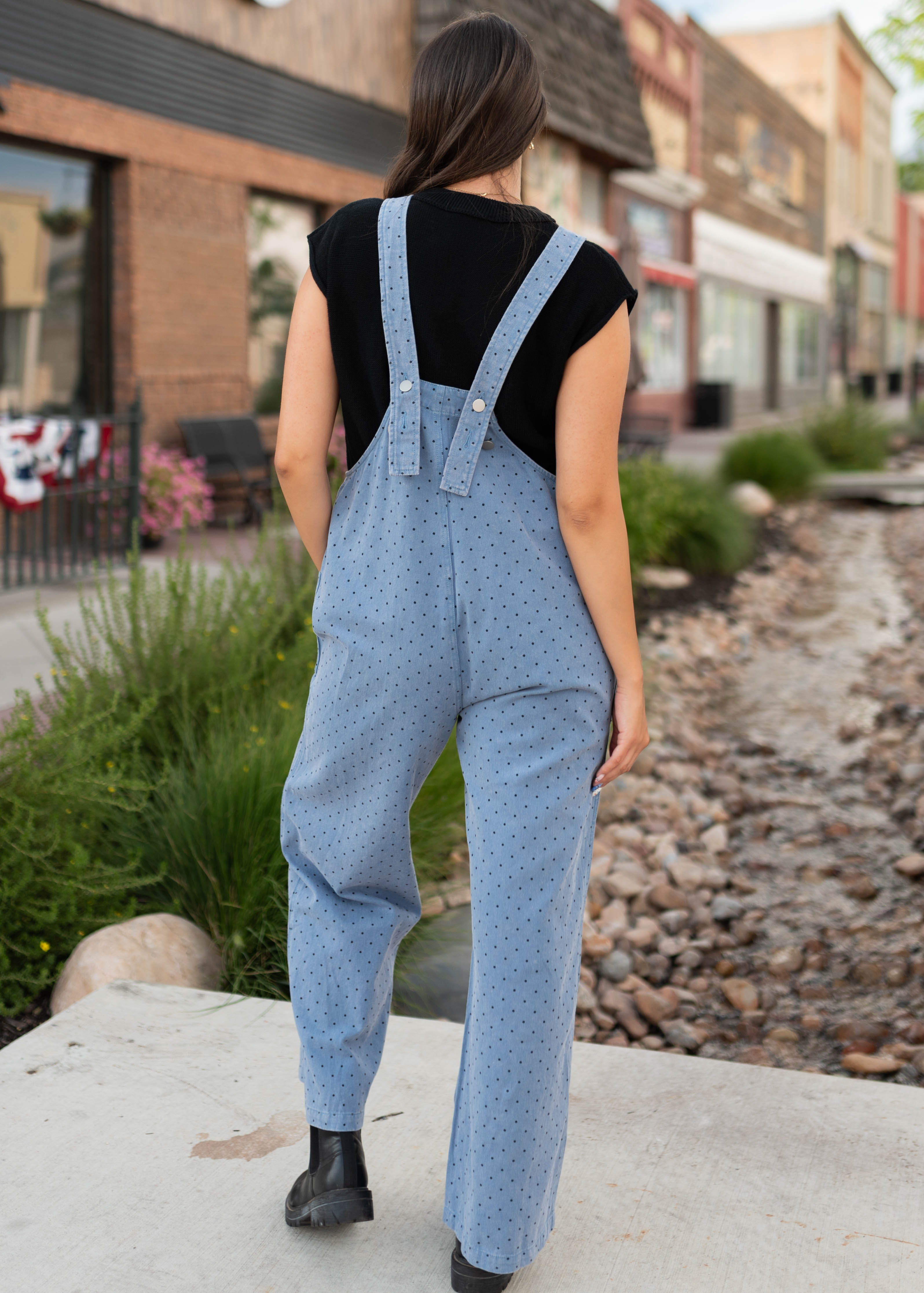 Brenda Blue & Black Polka Dot Overalls