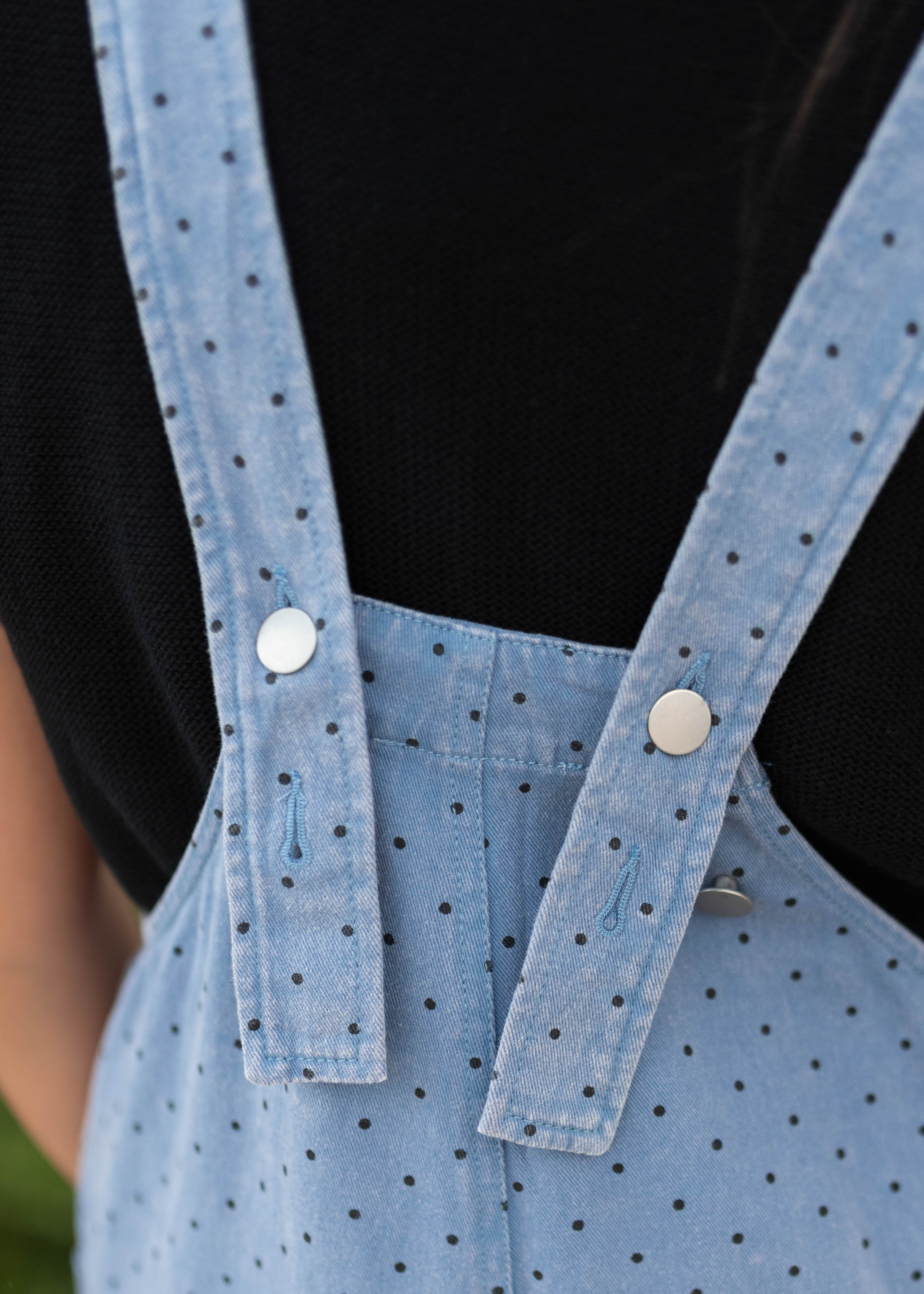 Brenda Blue & Black Polka Dot Overalls