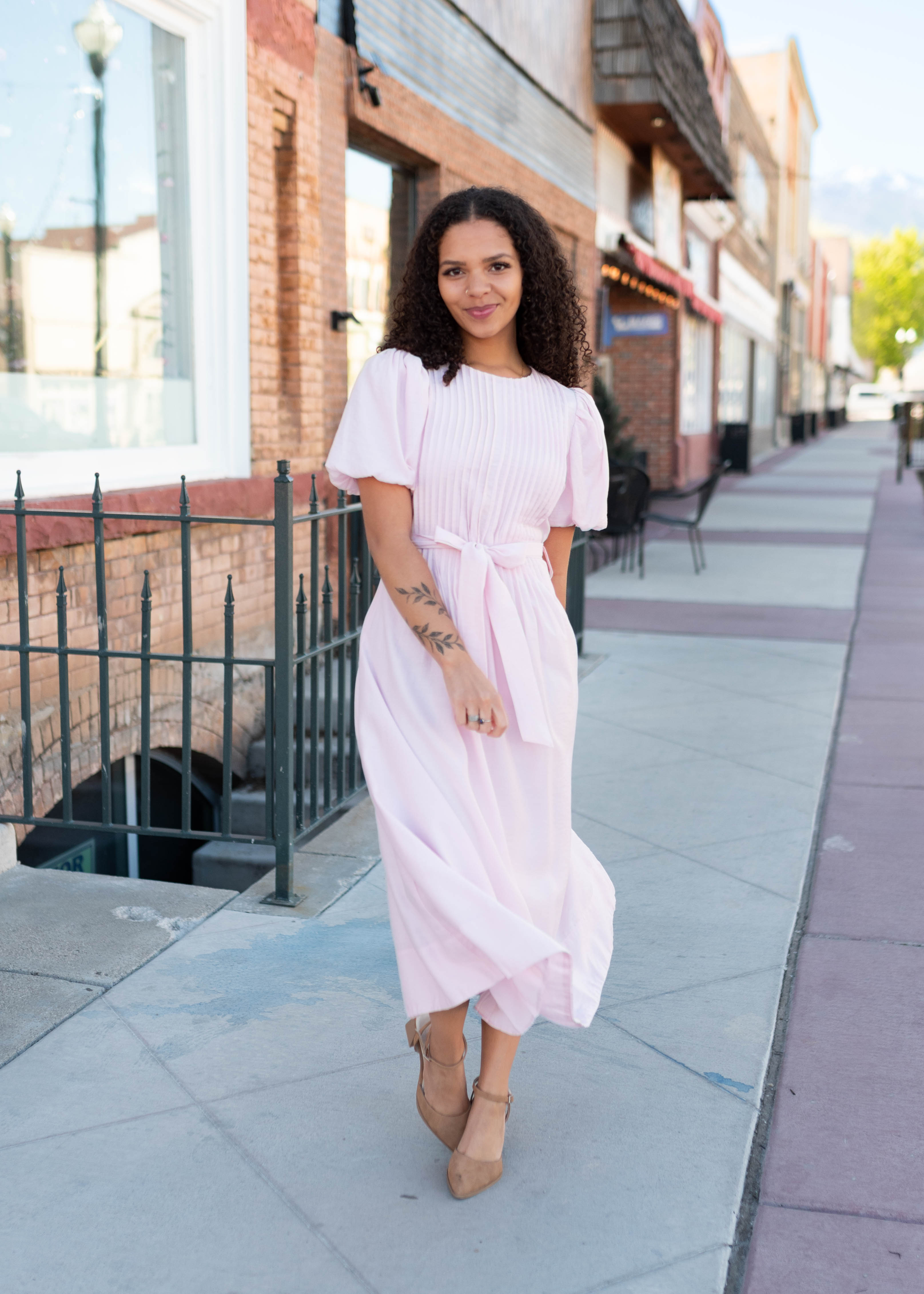 Brianna Pink Pleated Dress